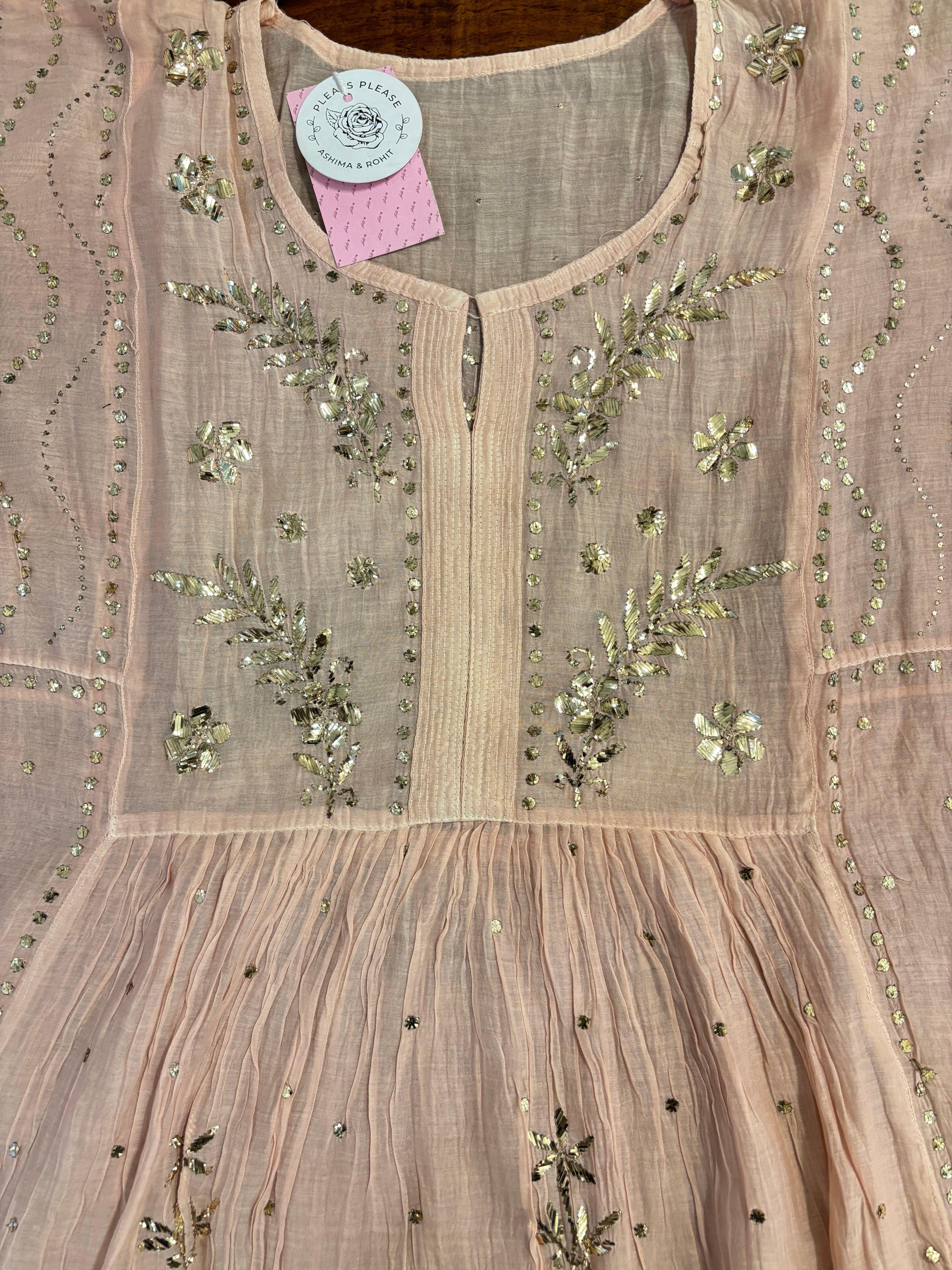 Peach Chanderi A-Line Mukaish Kurta & Dupatta