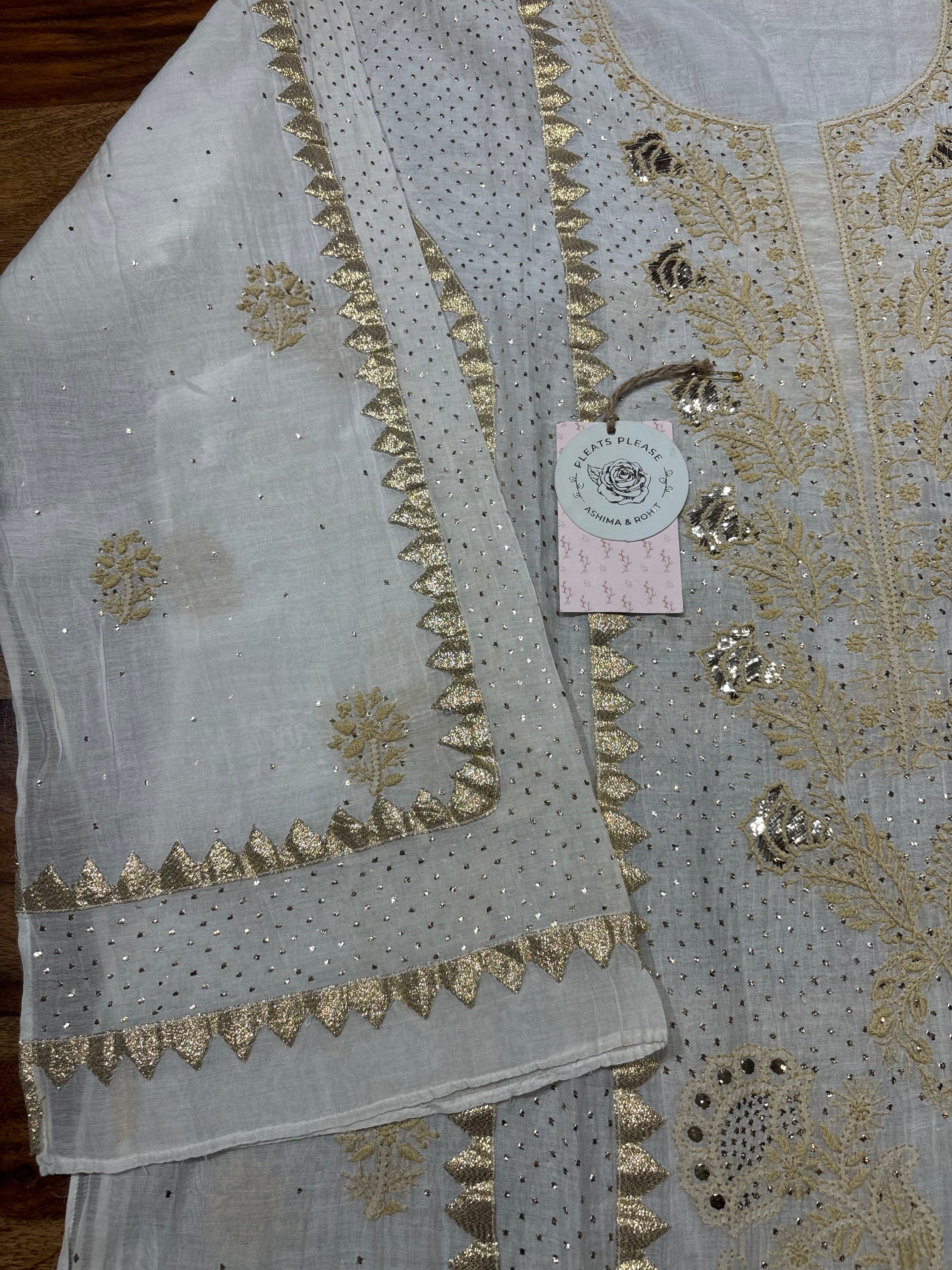 Dyeable Chanderi Mul Chikankari And Mukaish Kurta and Dupatta set