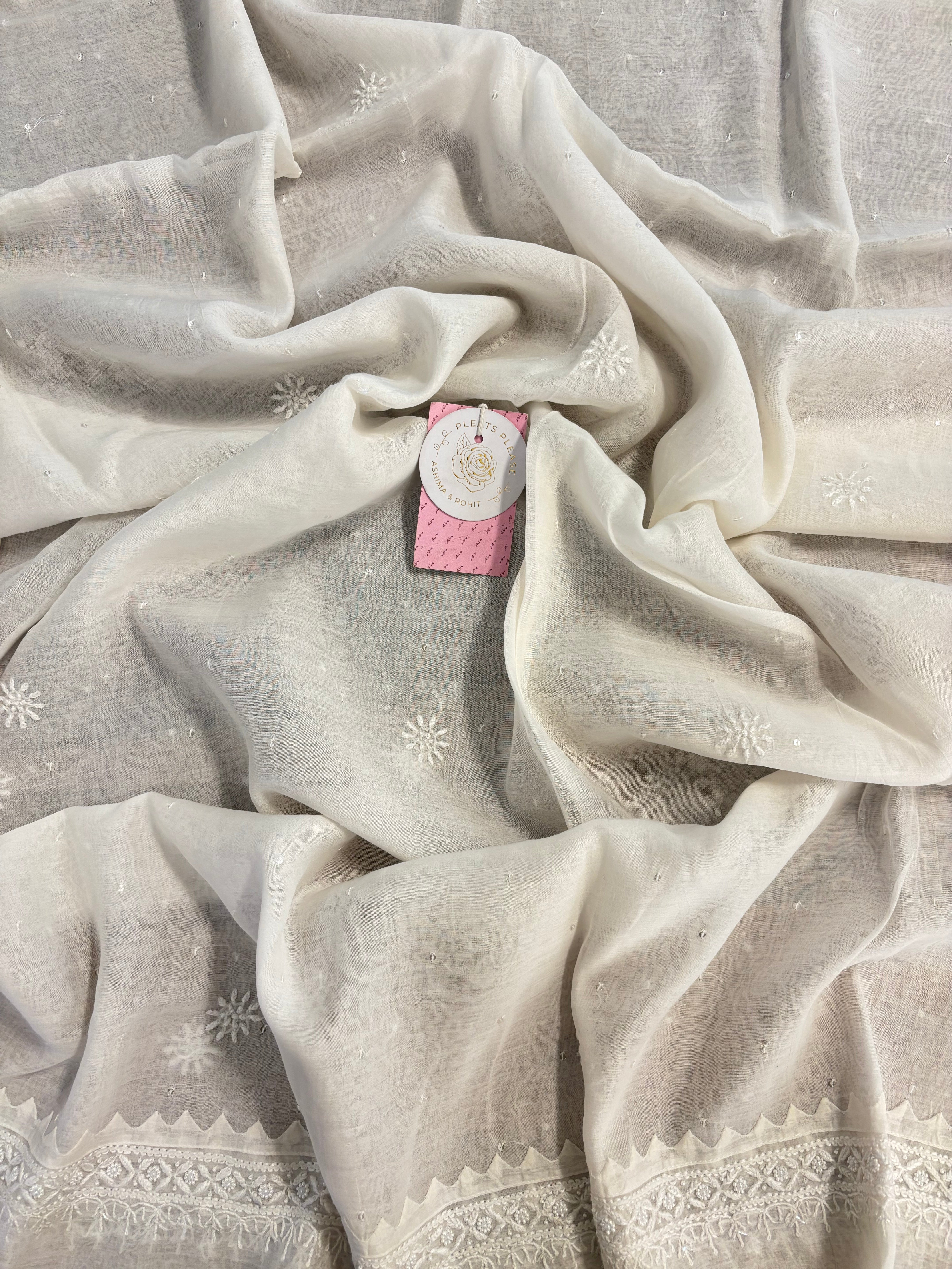 Dyeable Chanderi Mul Chikankari A-Line Anarkali & Dupatta Set