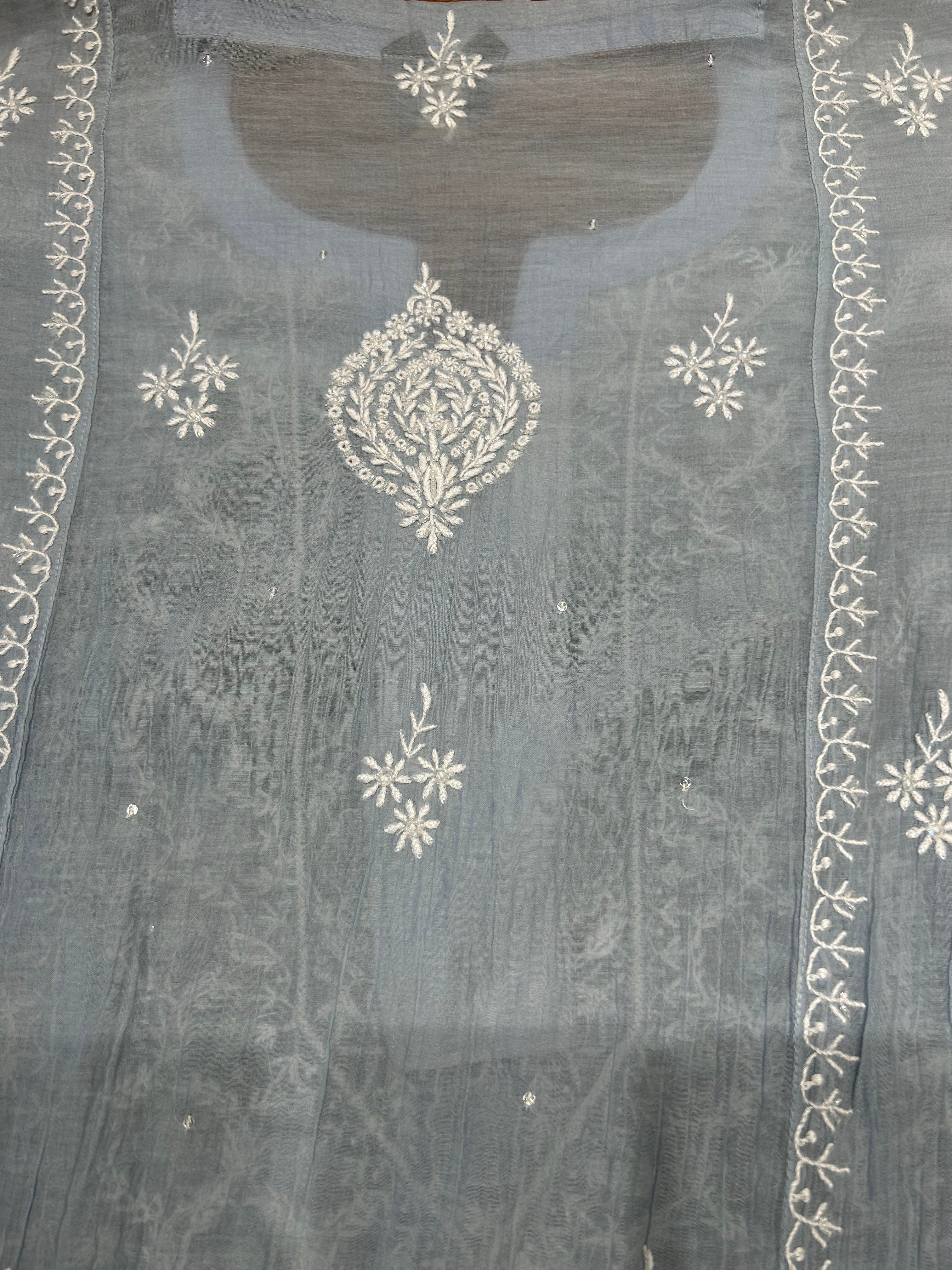 Powder Blue Chanderi Mul Chikankari Kurta and Dupatta