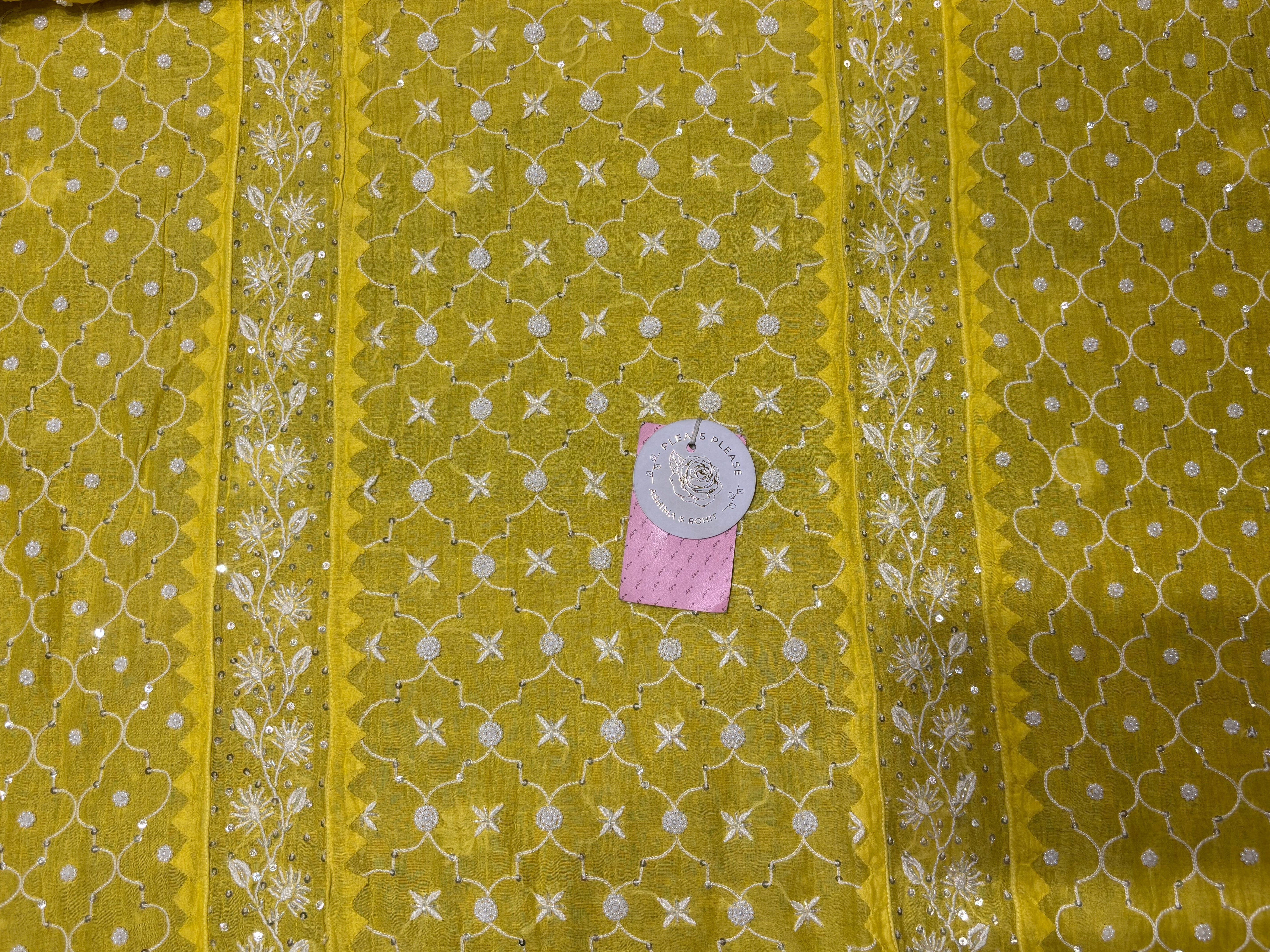 Lemon Yellow Pure Chanderi Chikankari Kurta & Dupatta