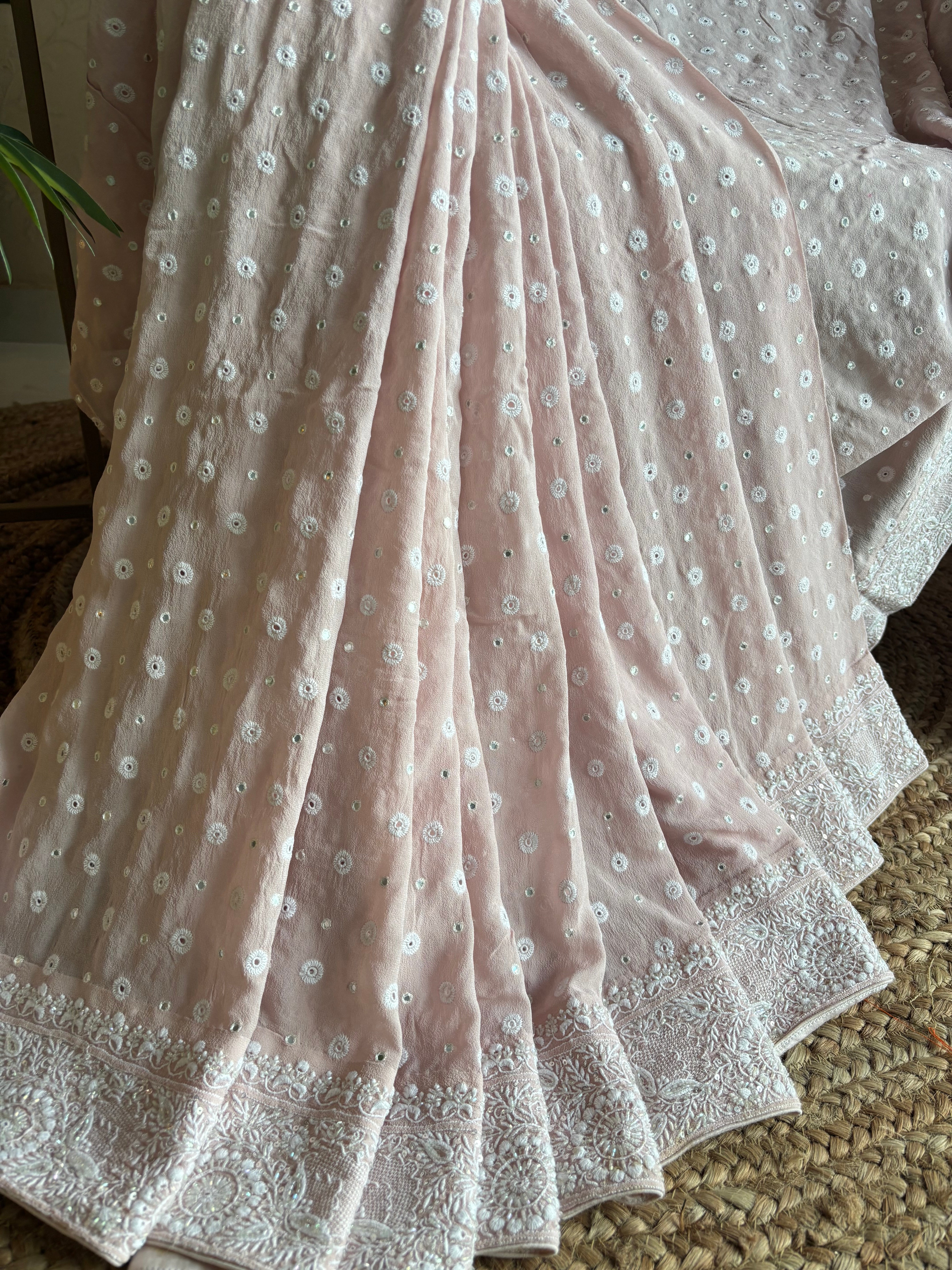 Dusty Pink Pure And Premium Georgette Saree And Blouse