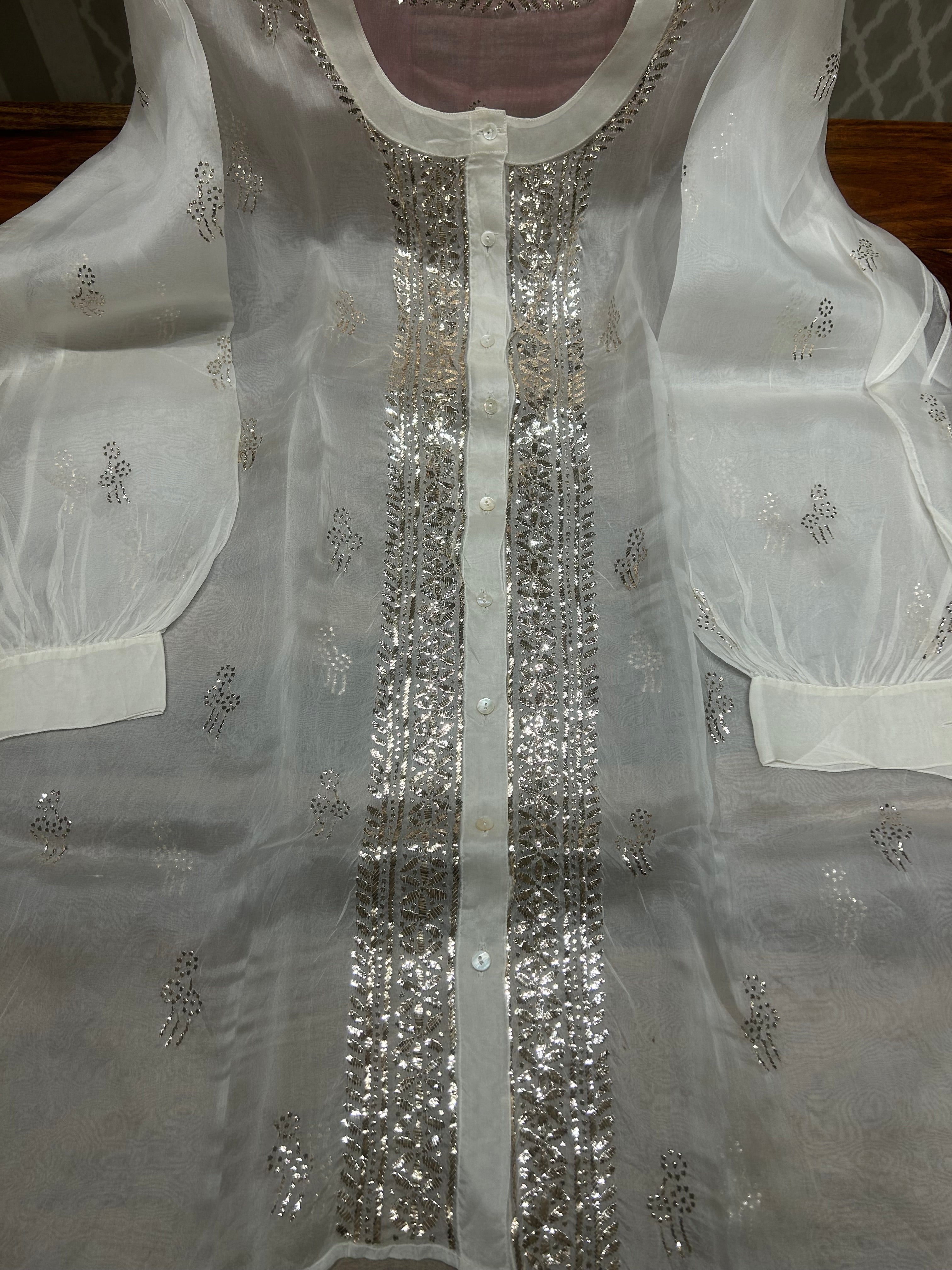 Dyeable Organza Mukaish Co-ord set