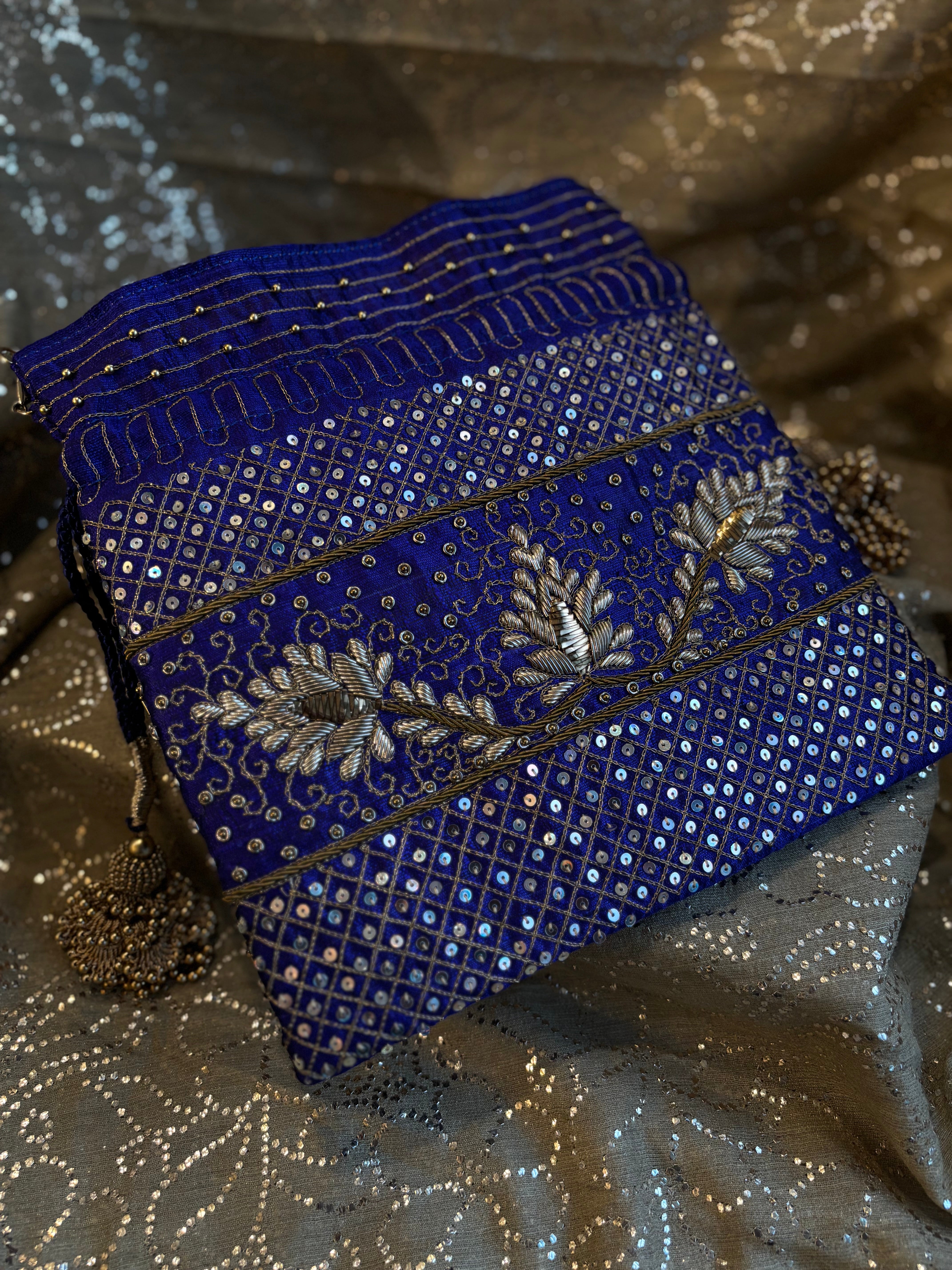 Royal Blue Zardozi & Mukaish Potli