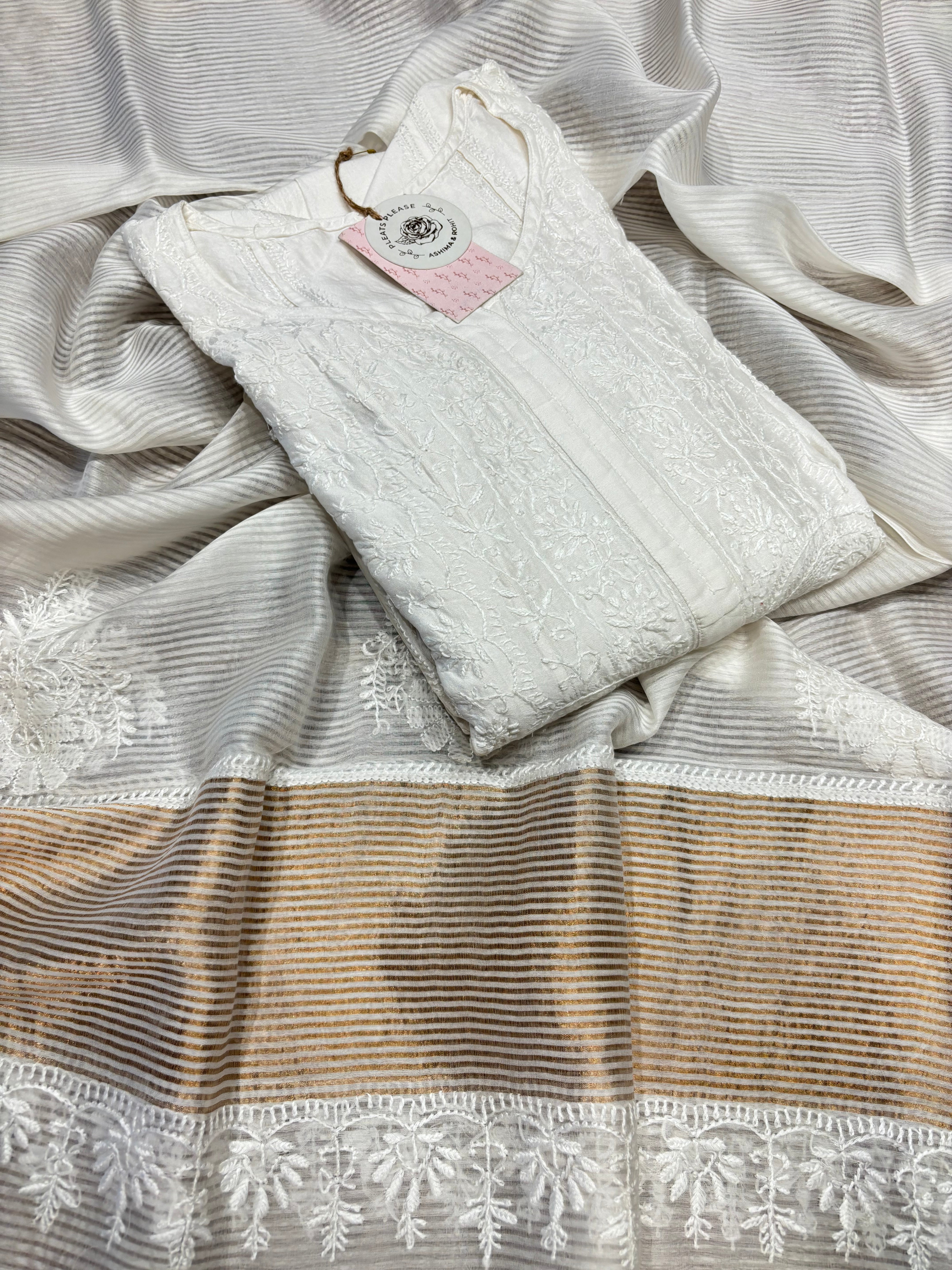 Dyeable Chanderi silk Chikankari Anarkali and Dupatta