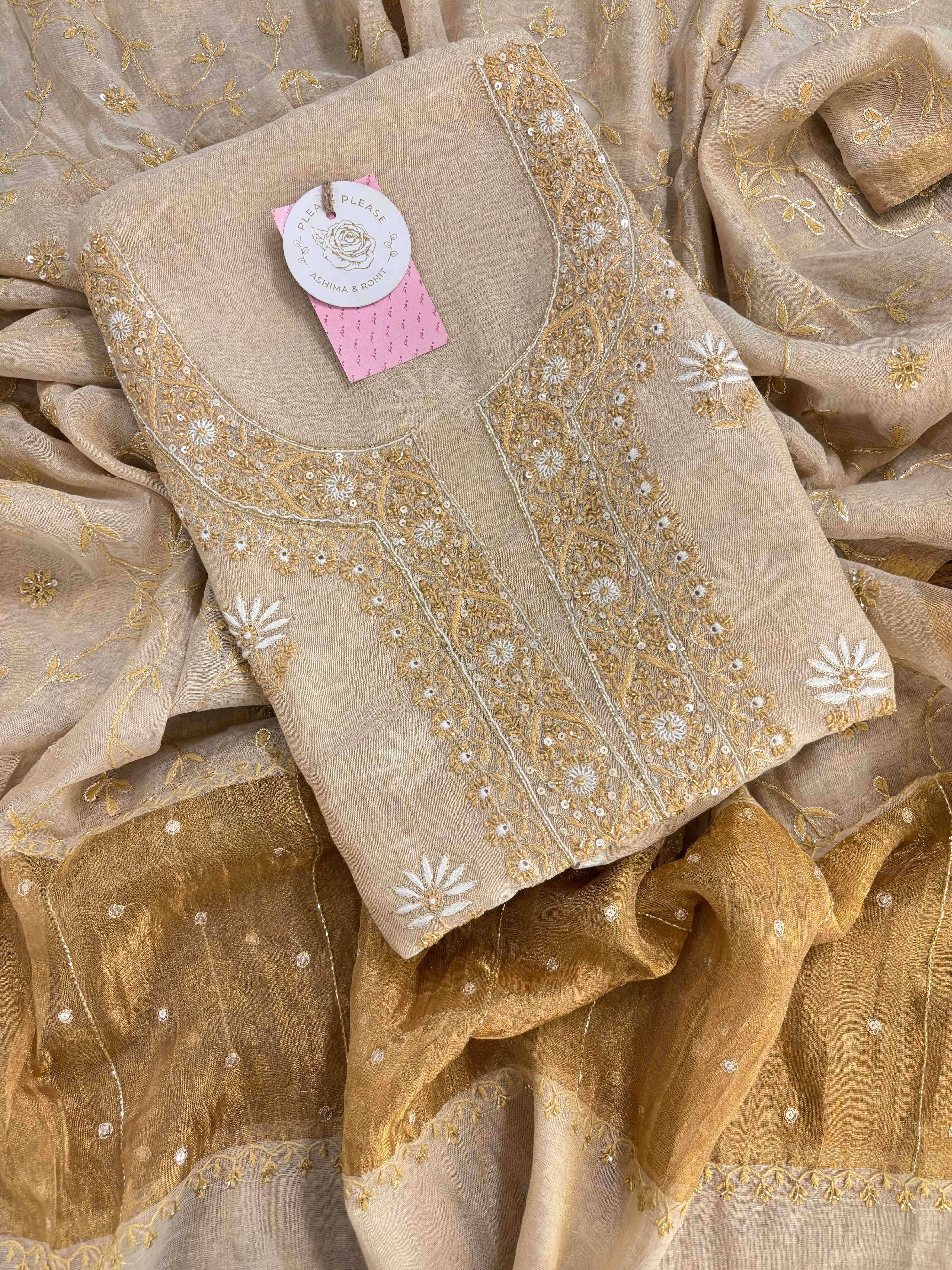 Dyeable Pure & Premium Tissue Chikankari Kurta & Dupatta