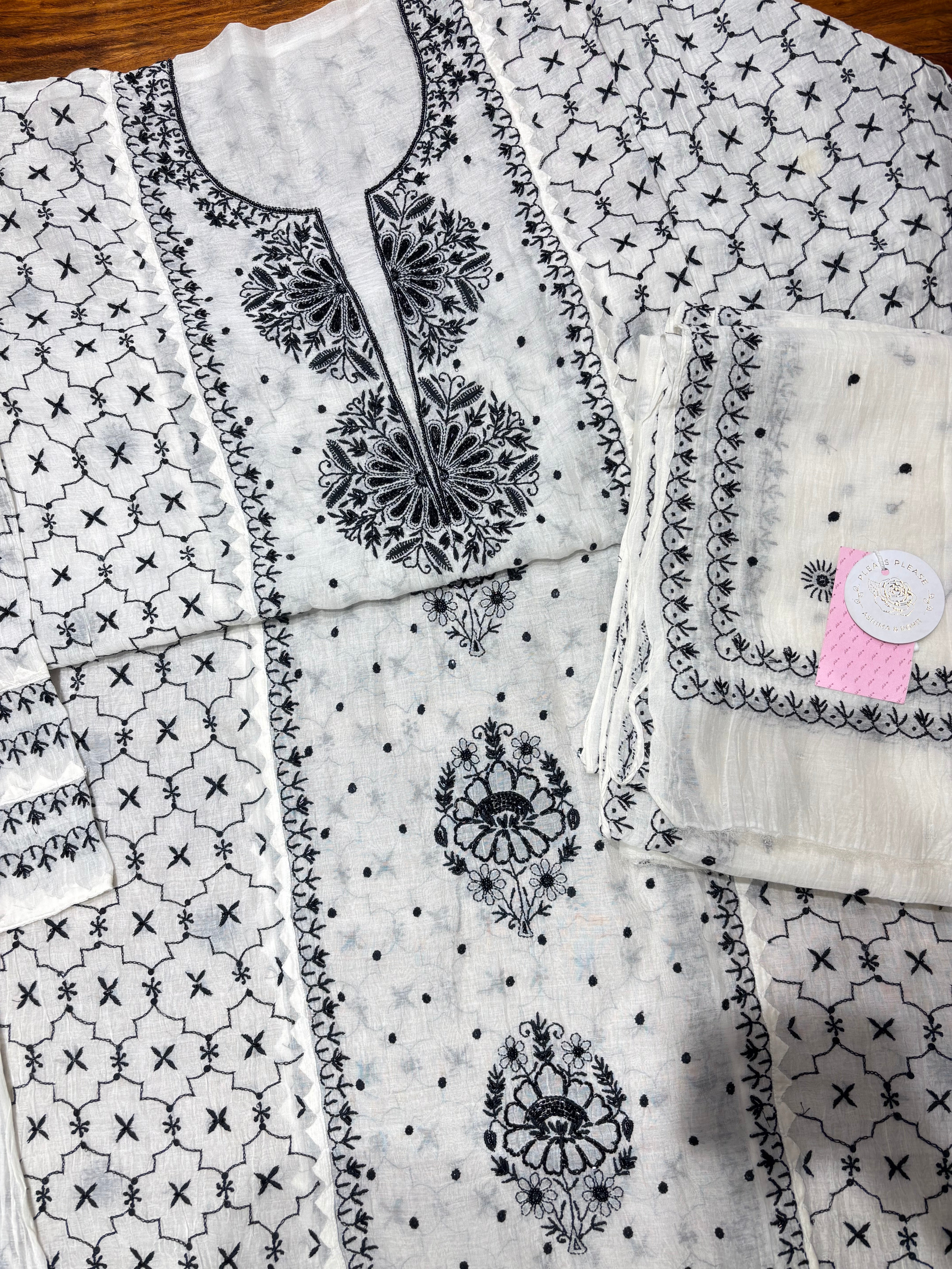 Dyeable Chanderi Mul Chikankari Kurta & Dupatta
