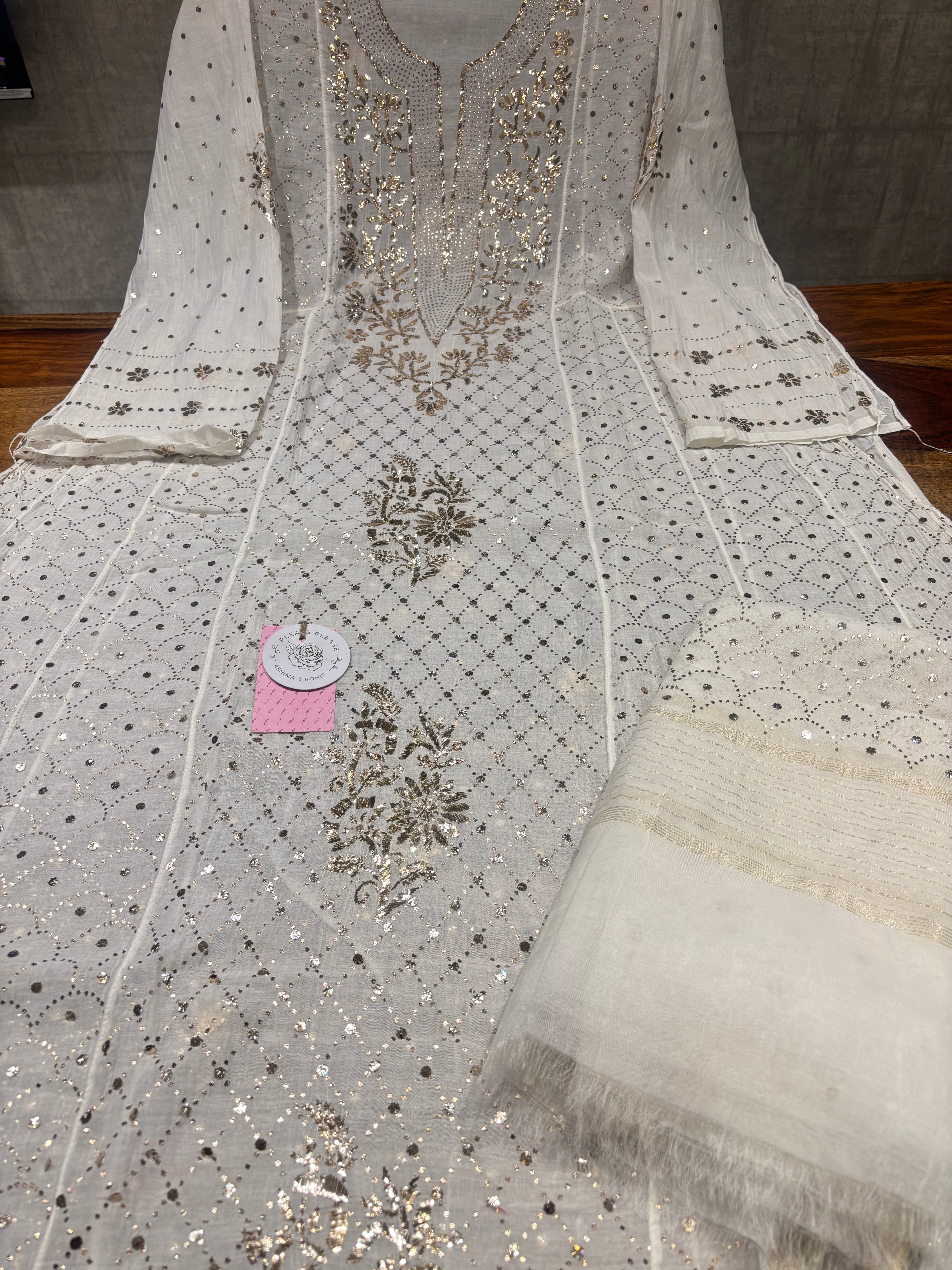 Dyeable Chanderi Mul Mukaish Anarkali & Dupatta Set