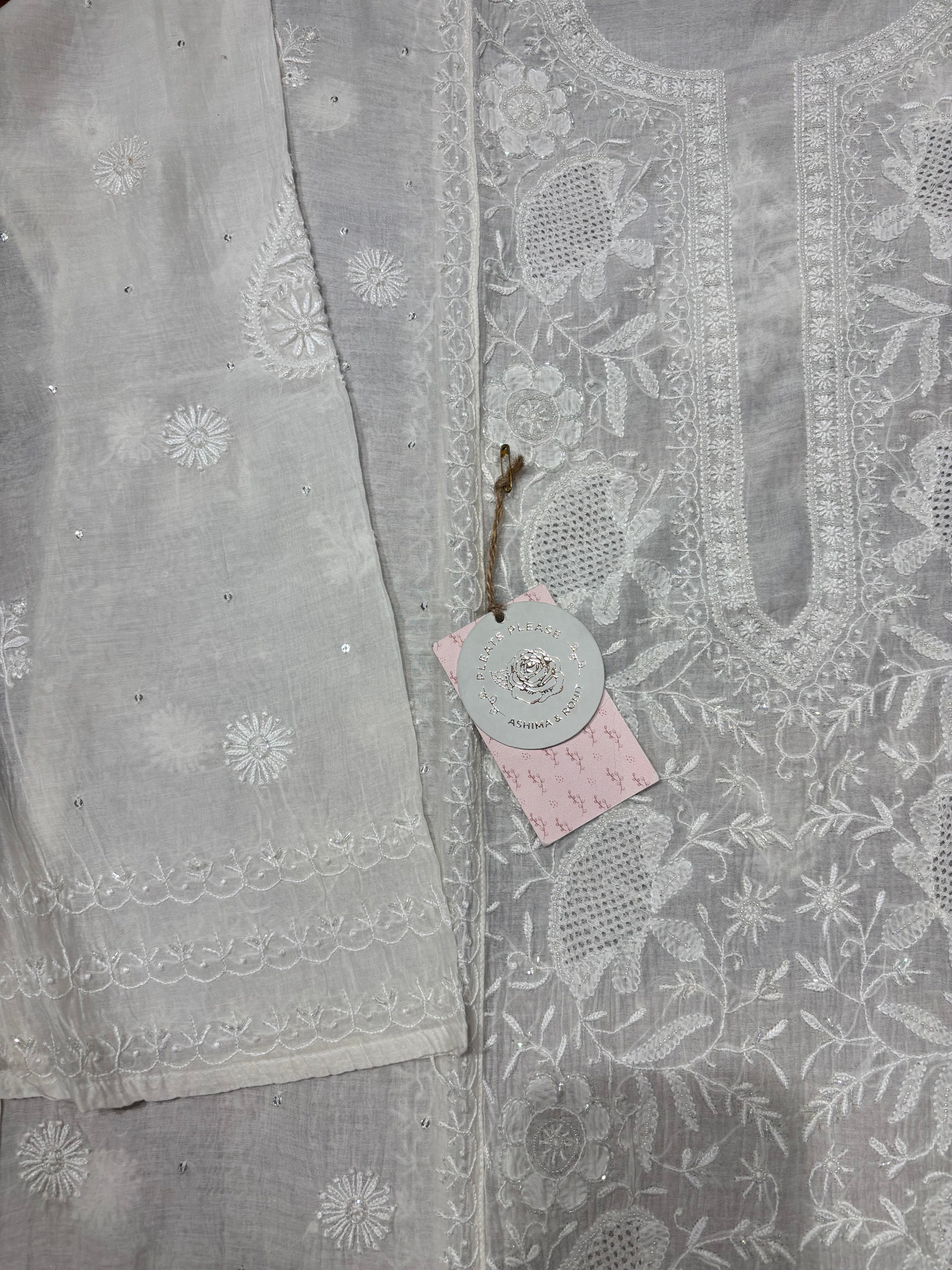 Dyeable Chanderi Mul Chikankari Kurta and Dupatta set