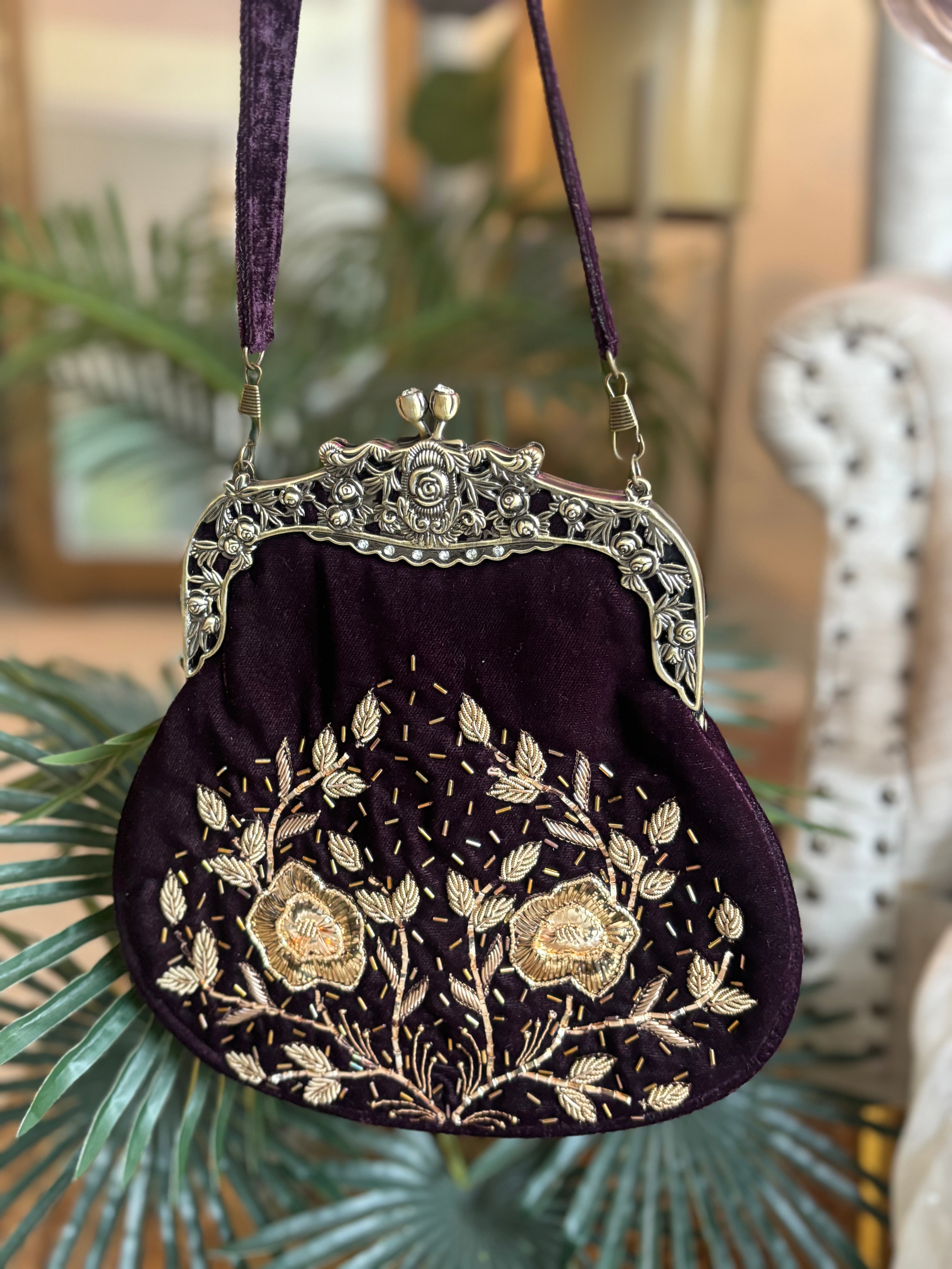 Windsor Wine Velvet Mukaish Clutch