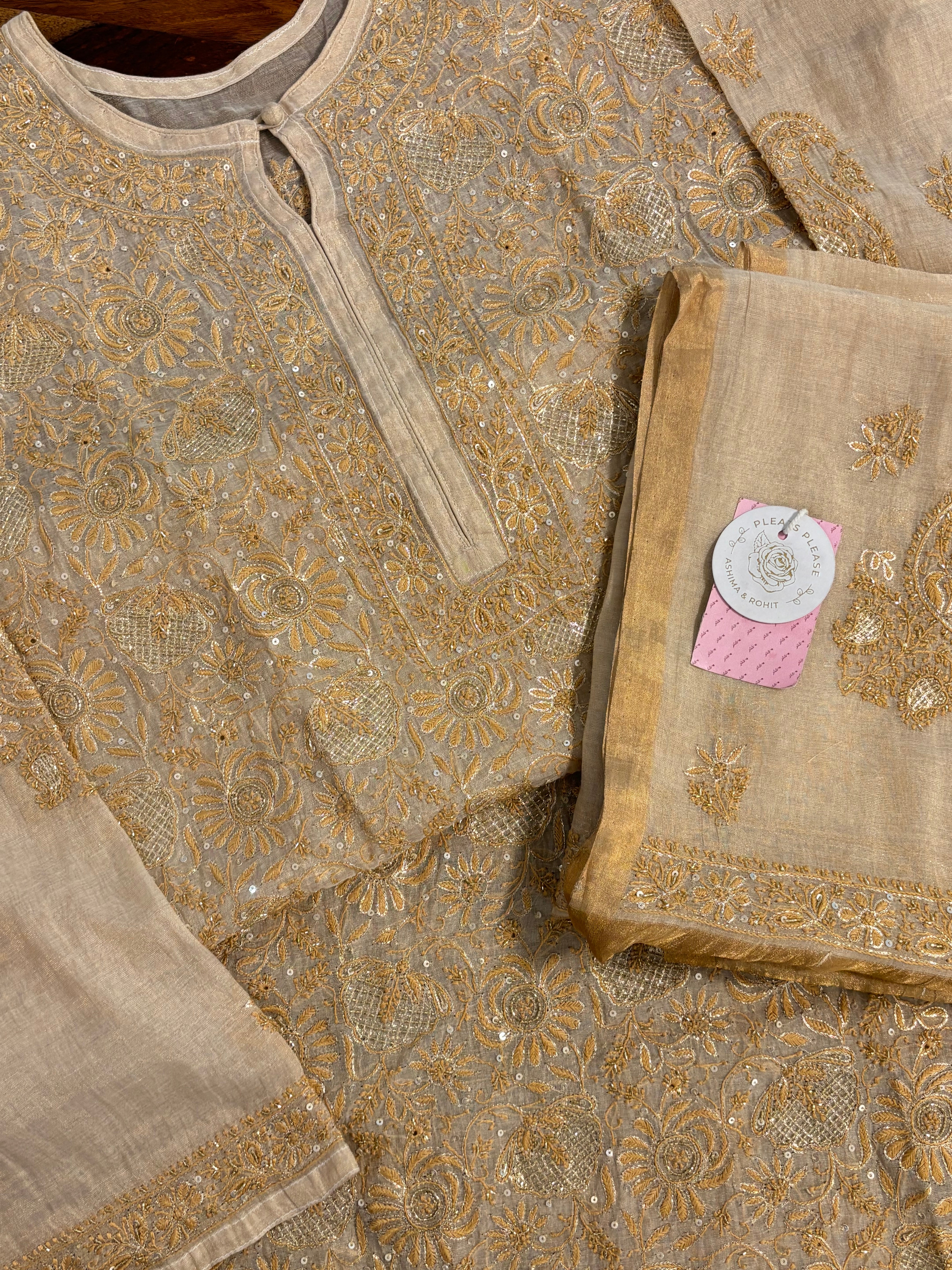 Dyeable Pure Tissue Chikankari Kurta & Dupatta