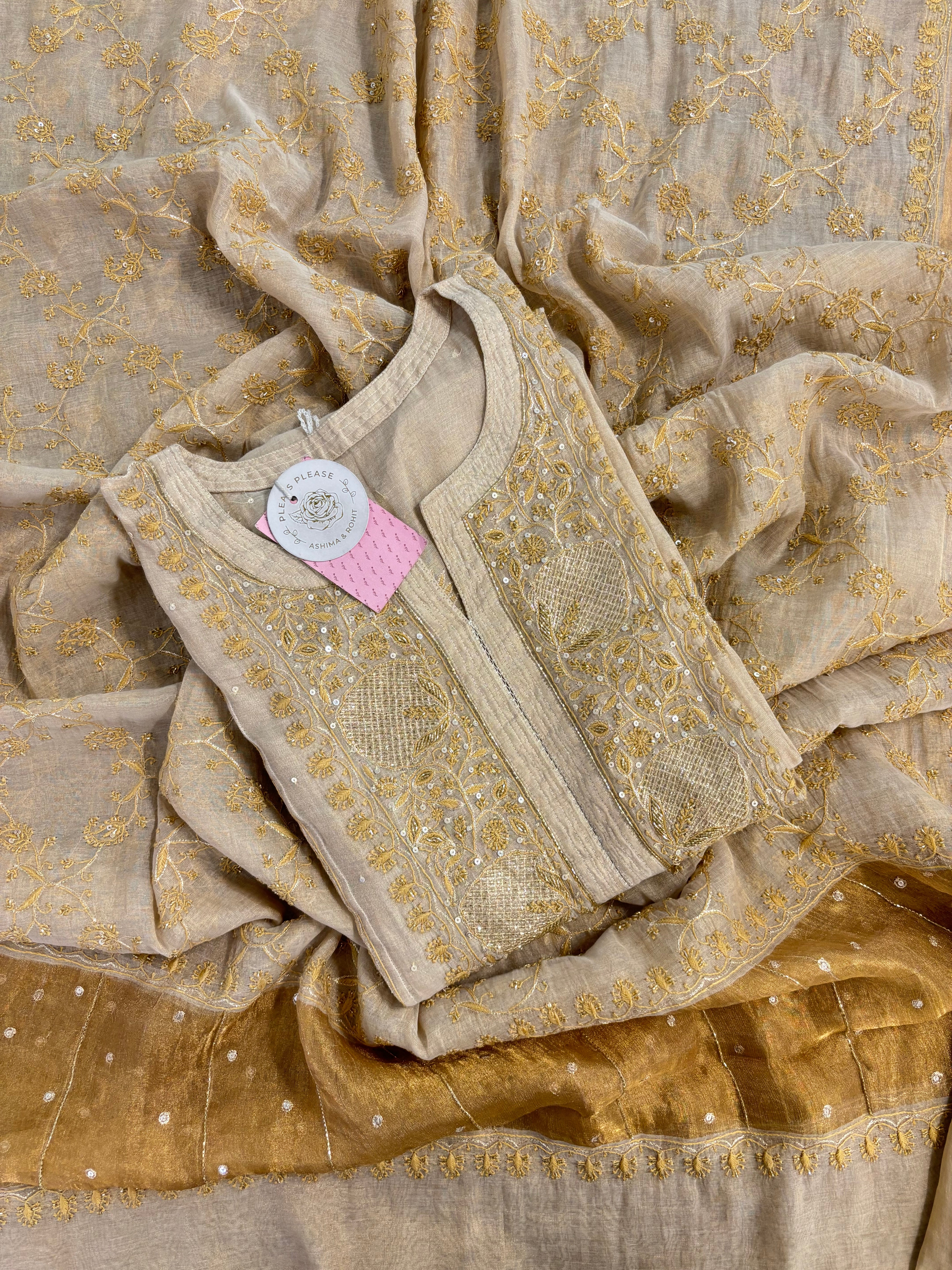 Dyeable Pure Tissue Chikankari Kurta & Dupatta