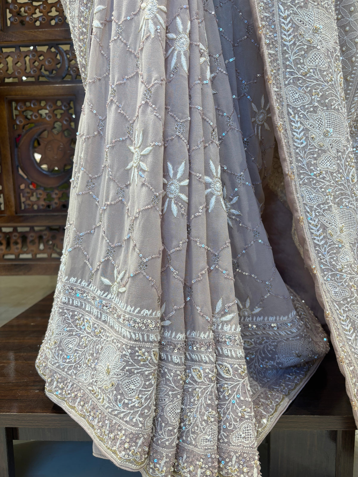 Muted Lavender Pure & Premium Georgette Chikankari Saree