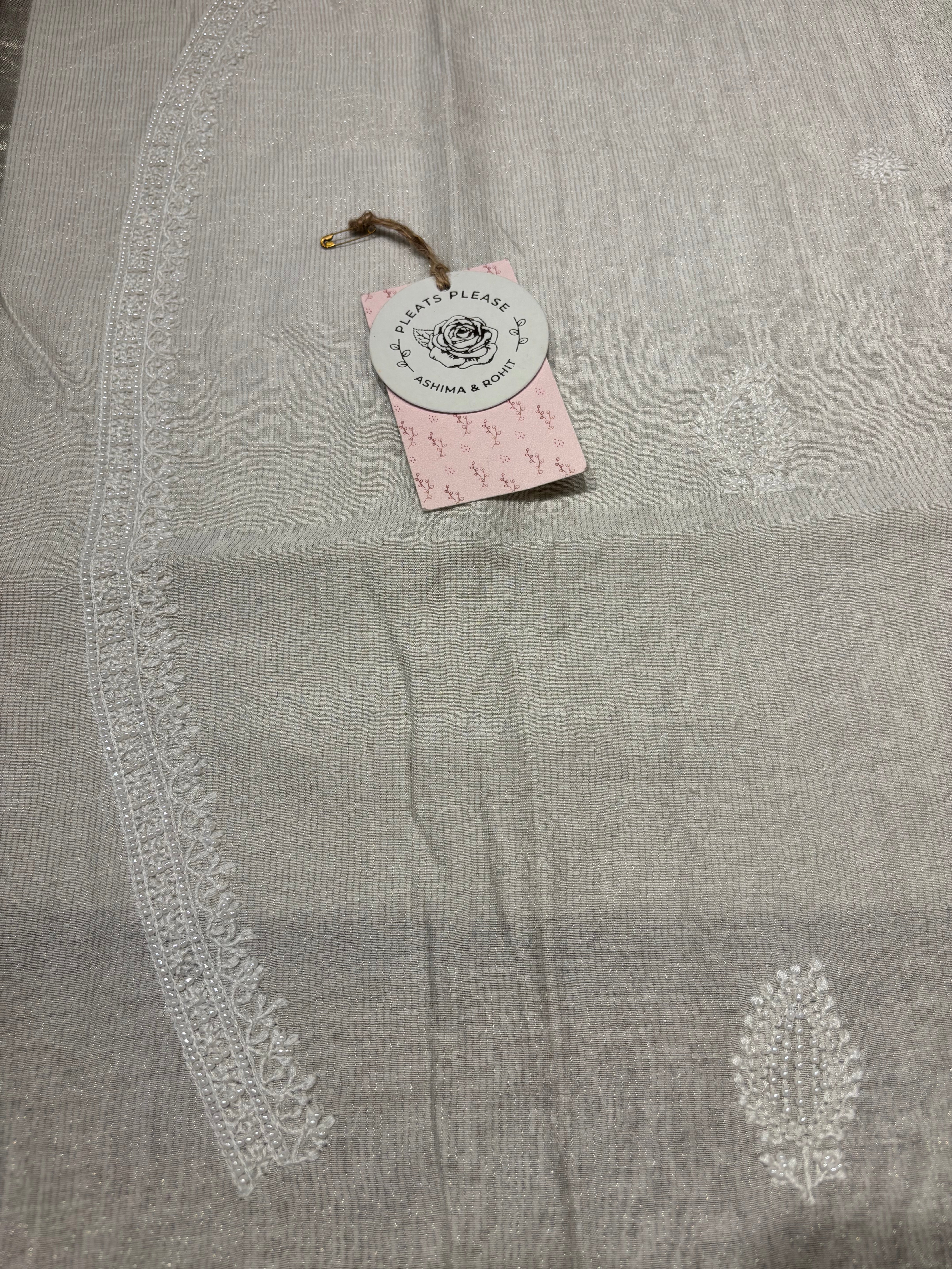 Dyeable Silver Pure And Premium Tissue Chikankari Men’s Kurta Fabric