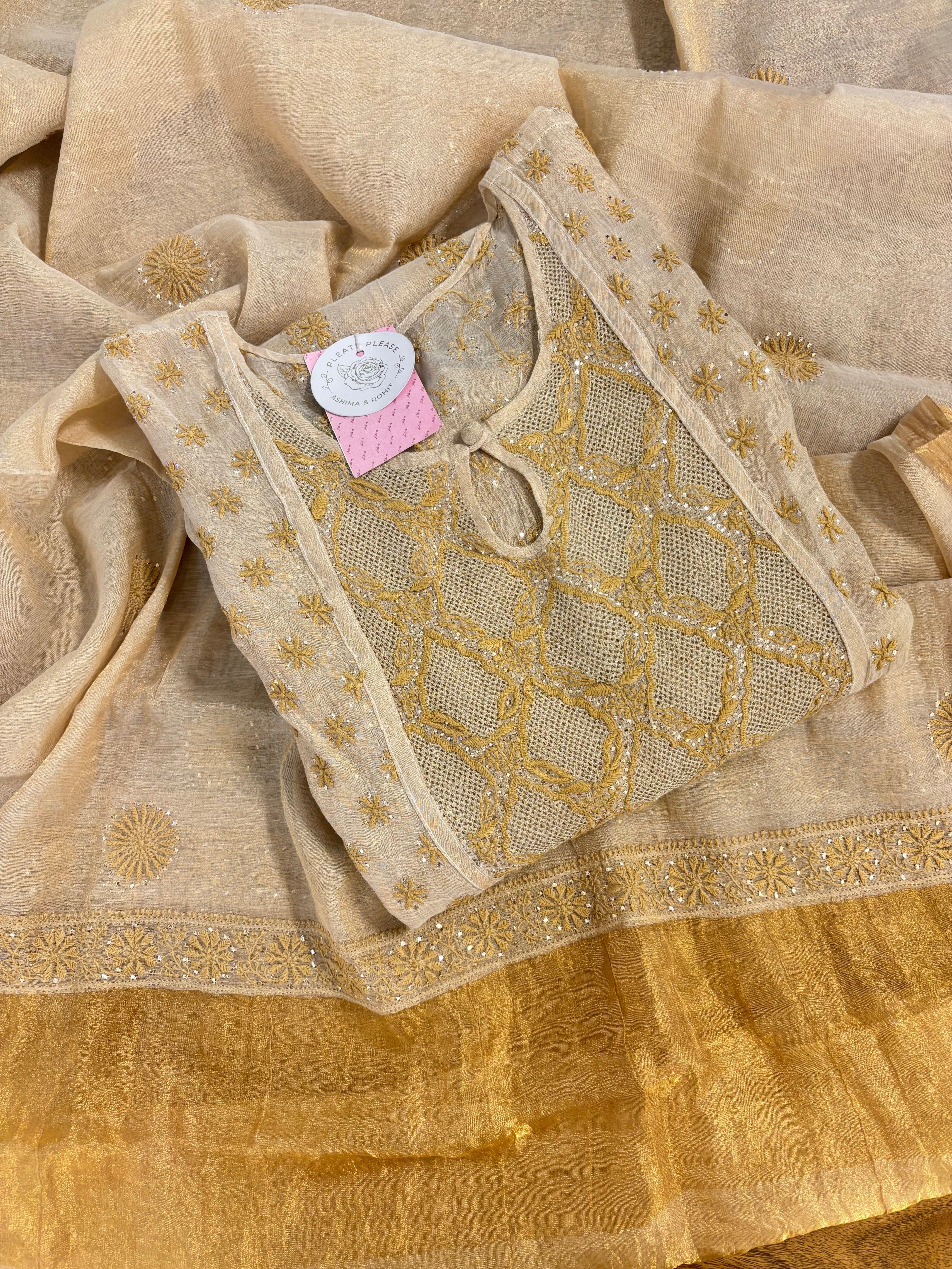 Dyeable Pure & Premium Tissue Mukaish Chikankari Bajirao Anarkali & Dupatta