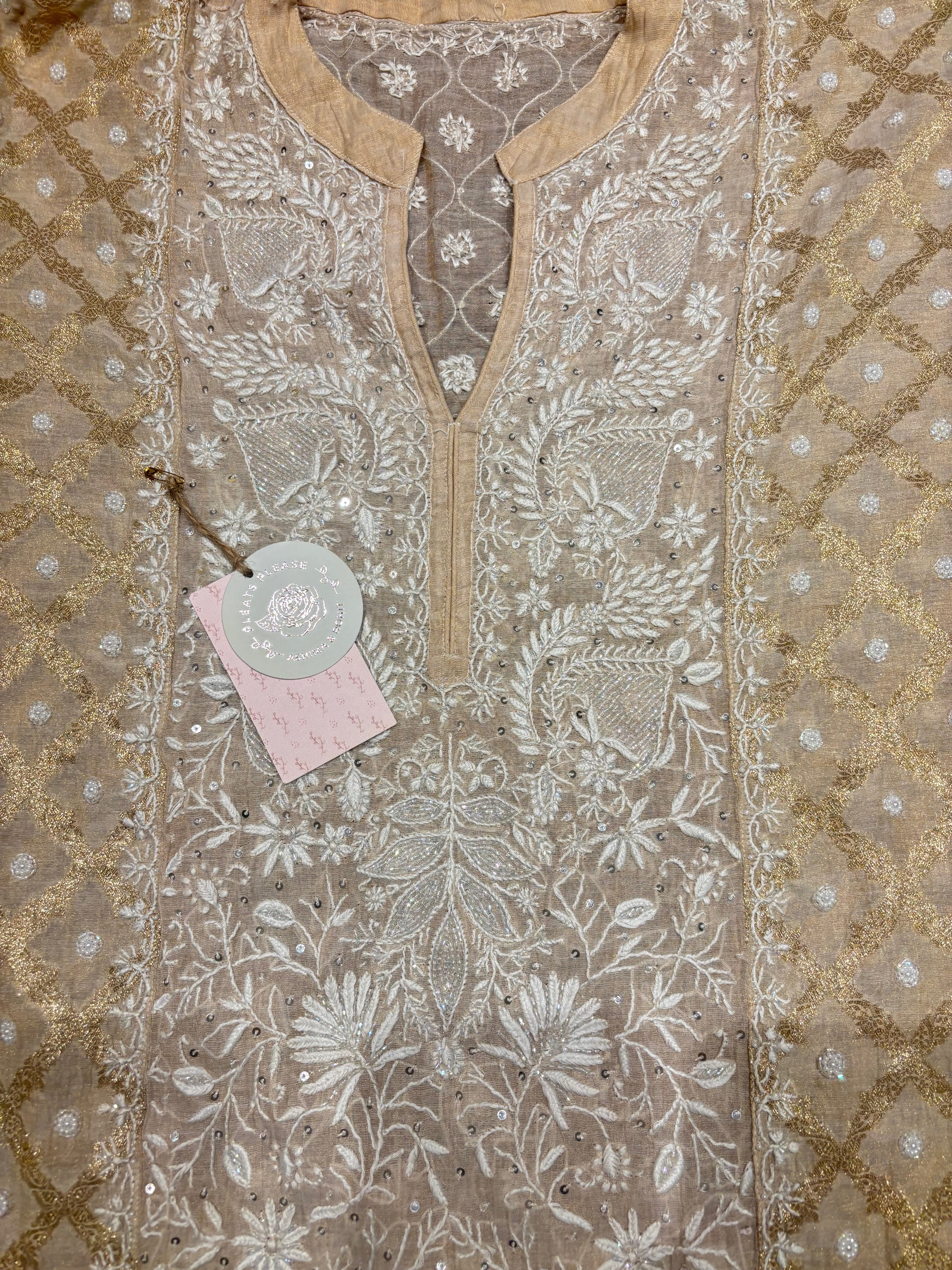 Natural Pure Tissue Chikankari Co-ord Set