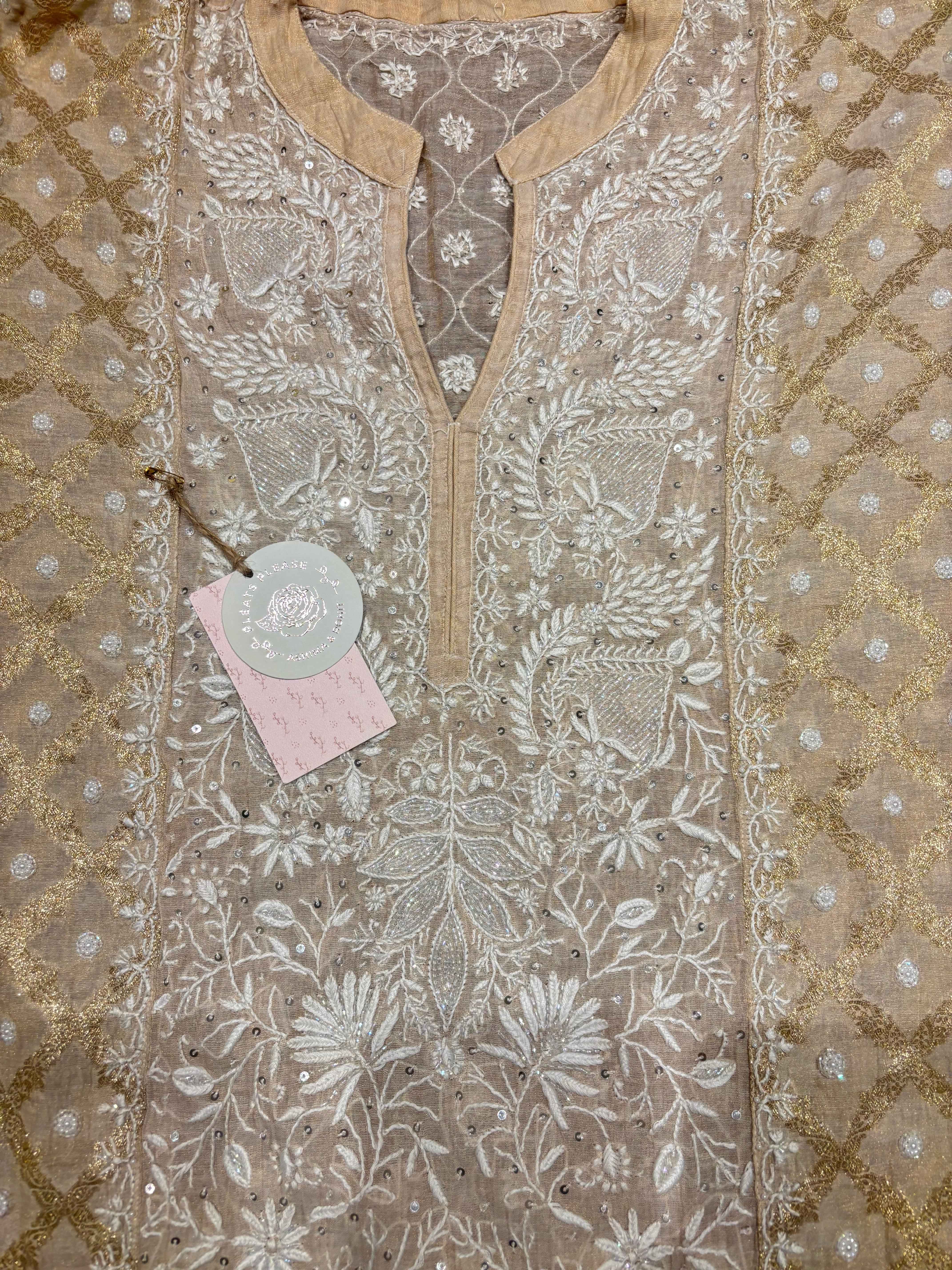 Natural Pure Tissue Chikankari Co-ord Set - Pleats PleaseChikankari