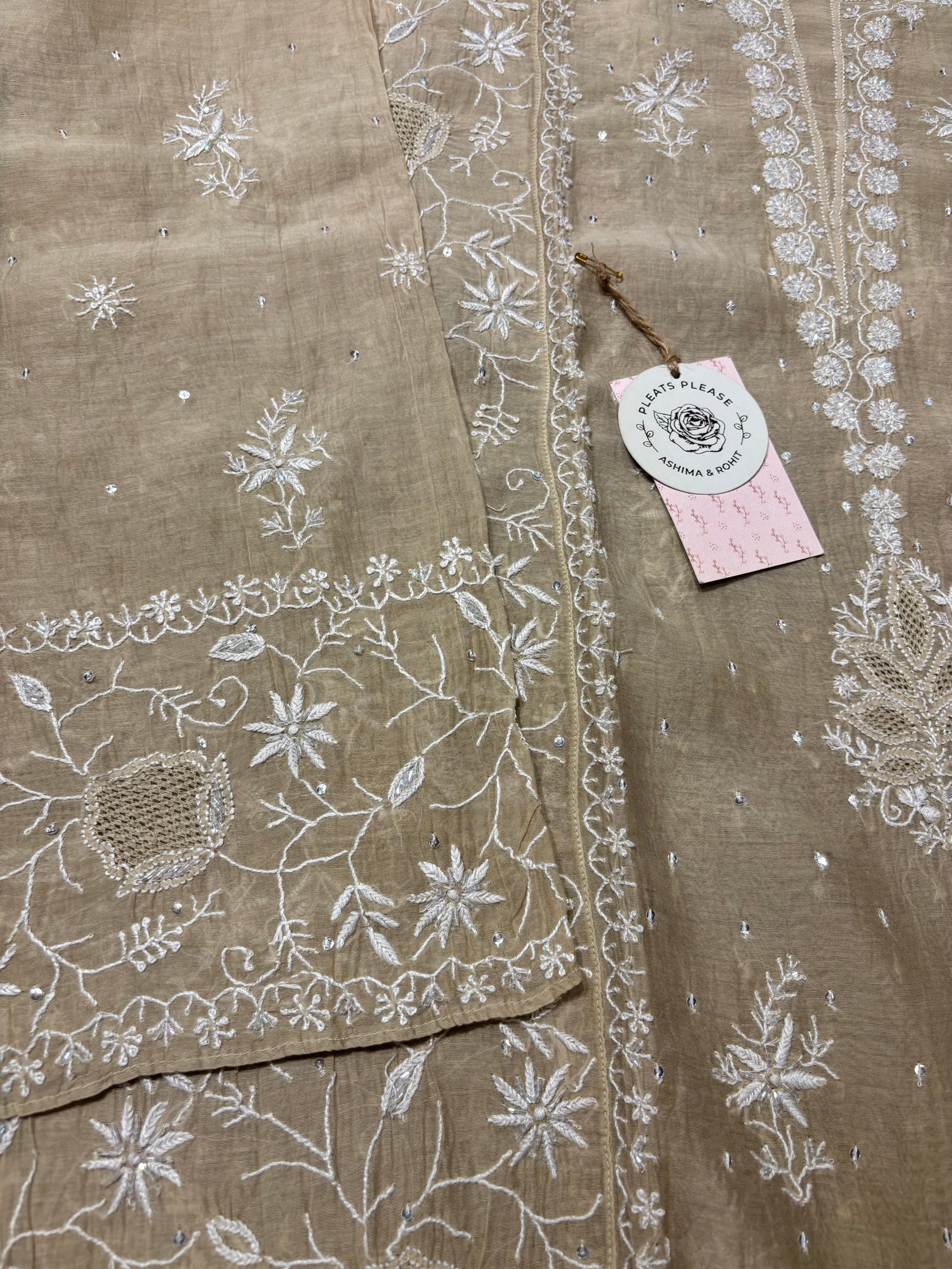 Golden Chanderi Mul Chikankari Kurta and Dupatta set