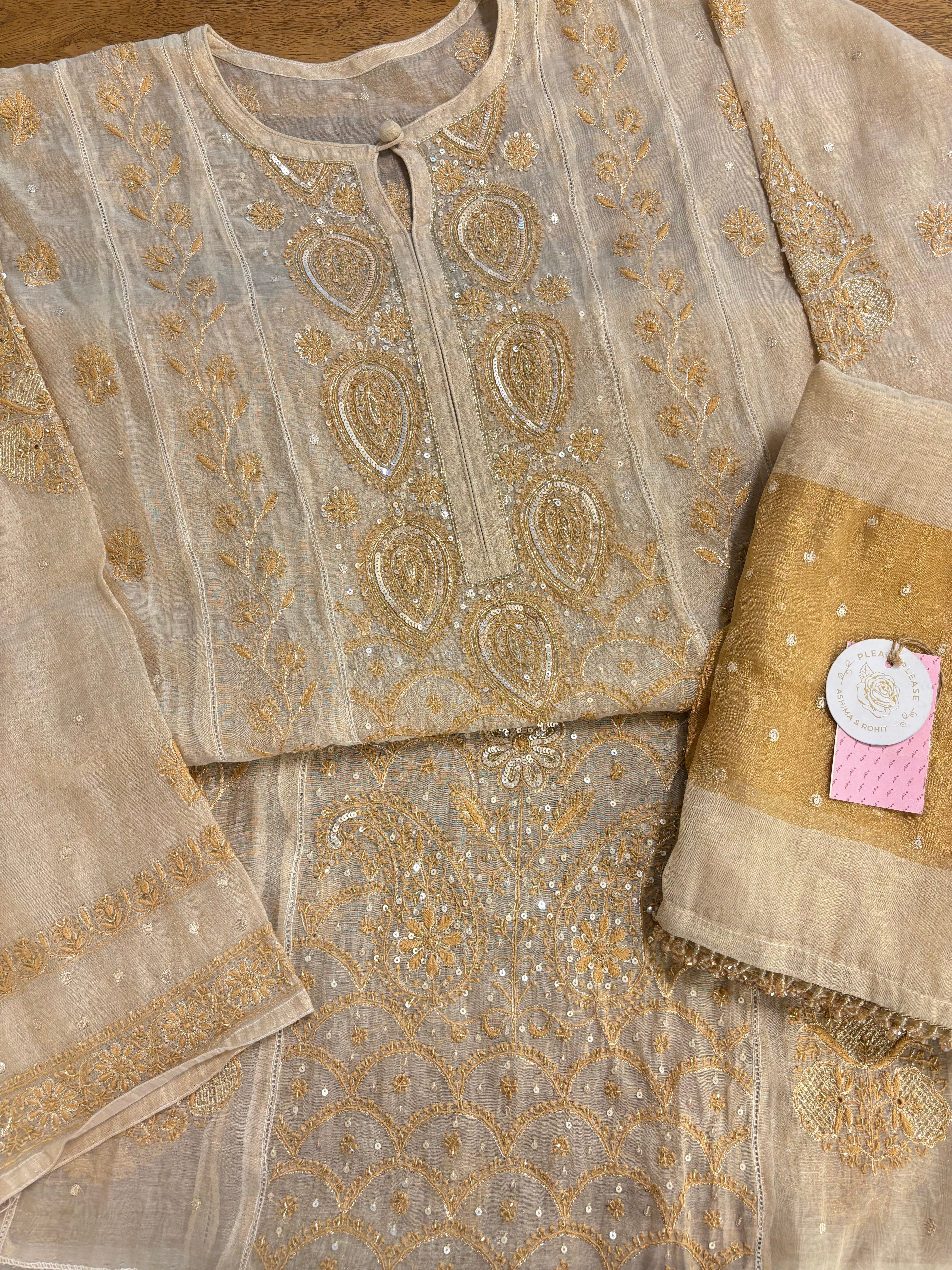 Dyeable Pure & Premium Tissue Chikankari Kurta & Dupatta