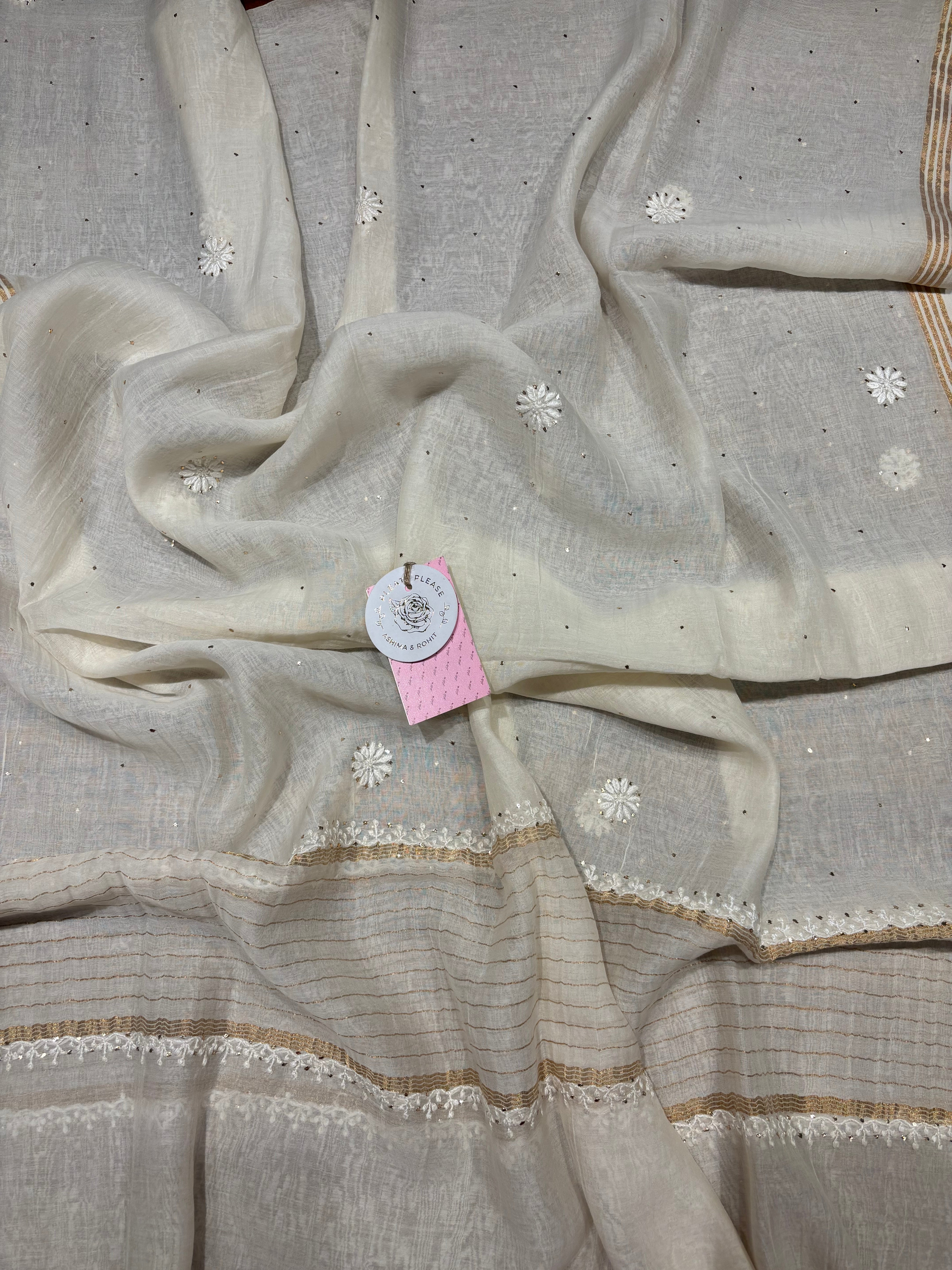 Dyeable Chanderi Mul Chikankari & Mukaish Kurta & Dupatta Set