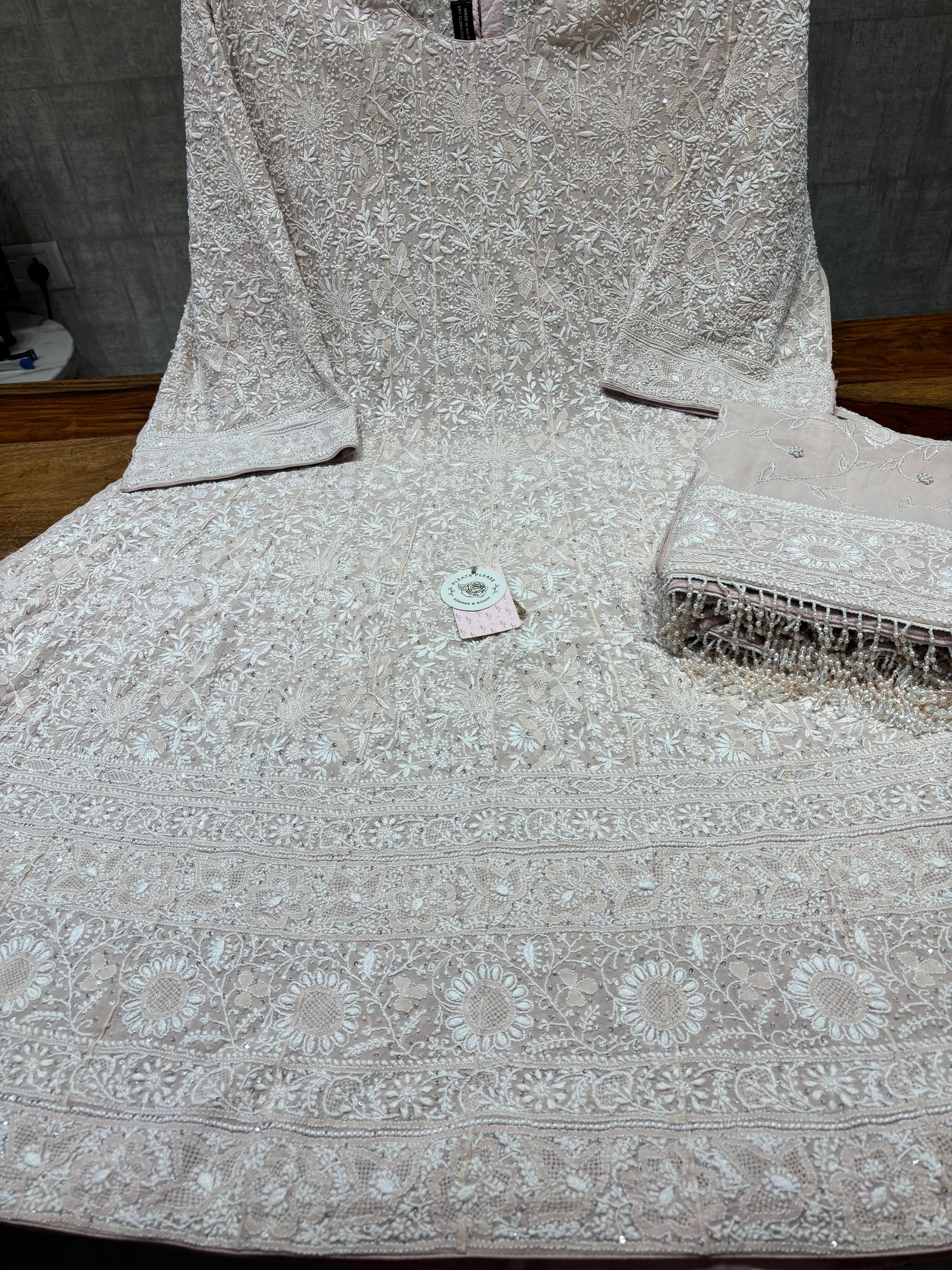 Apricot Pink Pure & Premium Georgette Anarkali & Dupatta Set