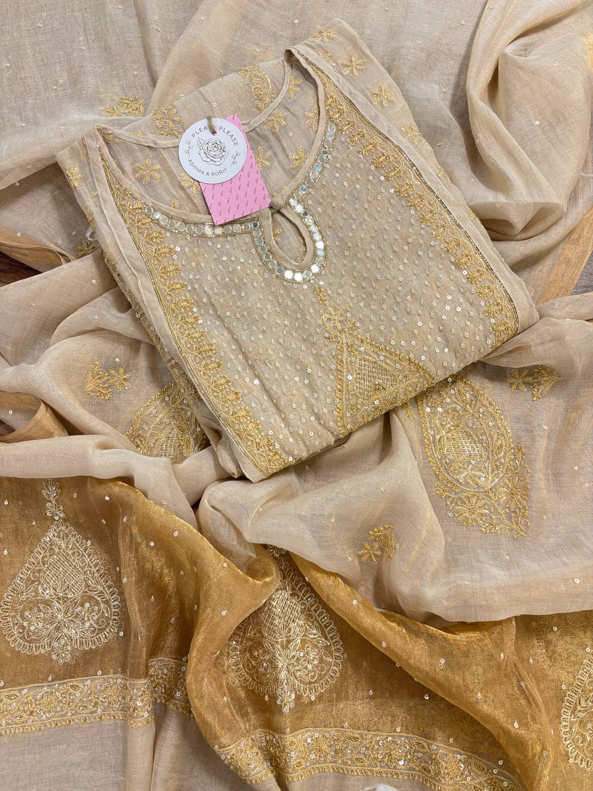 Dyeable Pure & Premium Tissue Mirror Chikankari Bajirao Anarkali & Dupatta