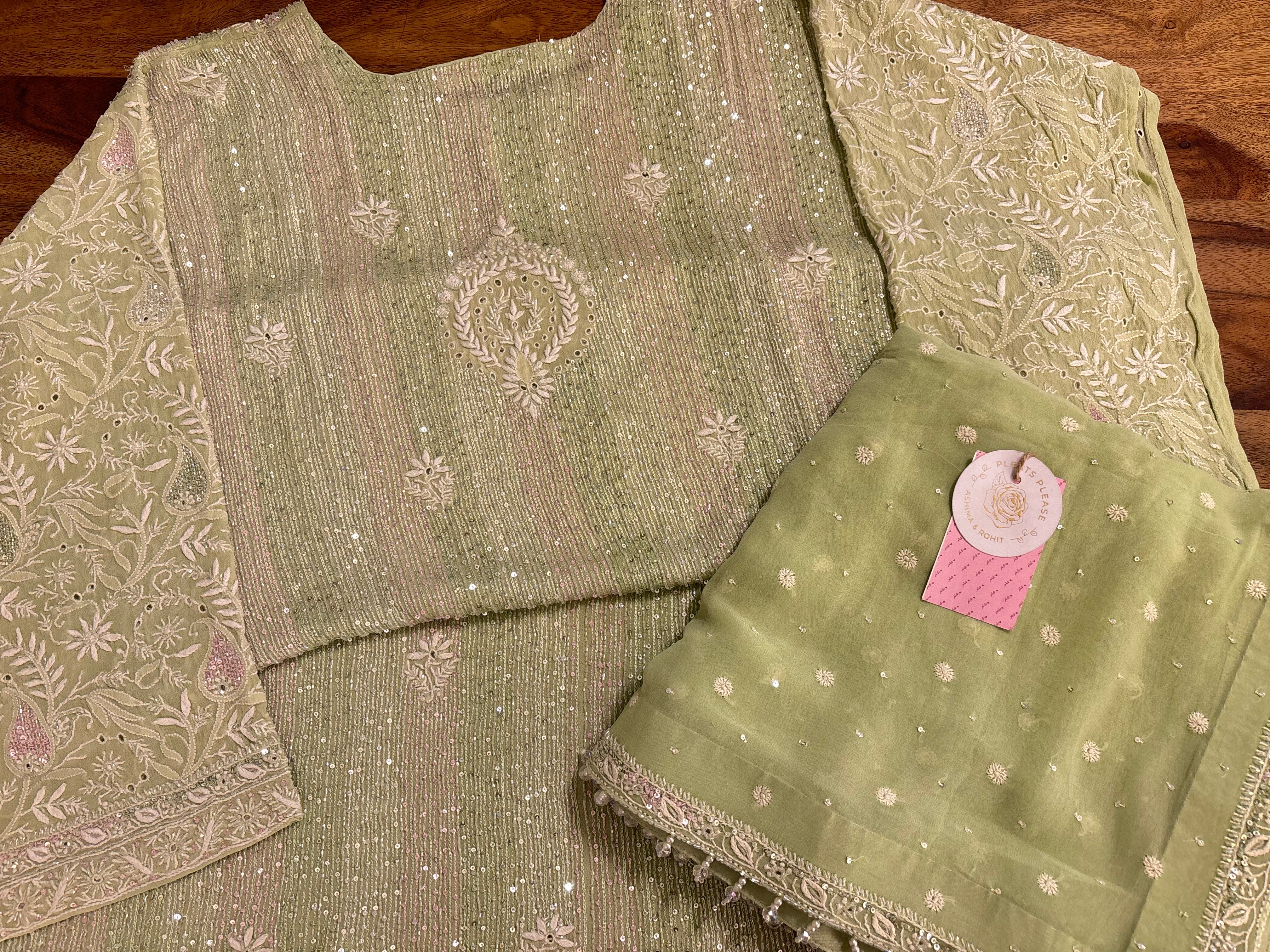 Pistachio Green Pure & Premium Chikankari Kurta & Dupatta