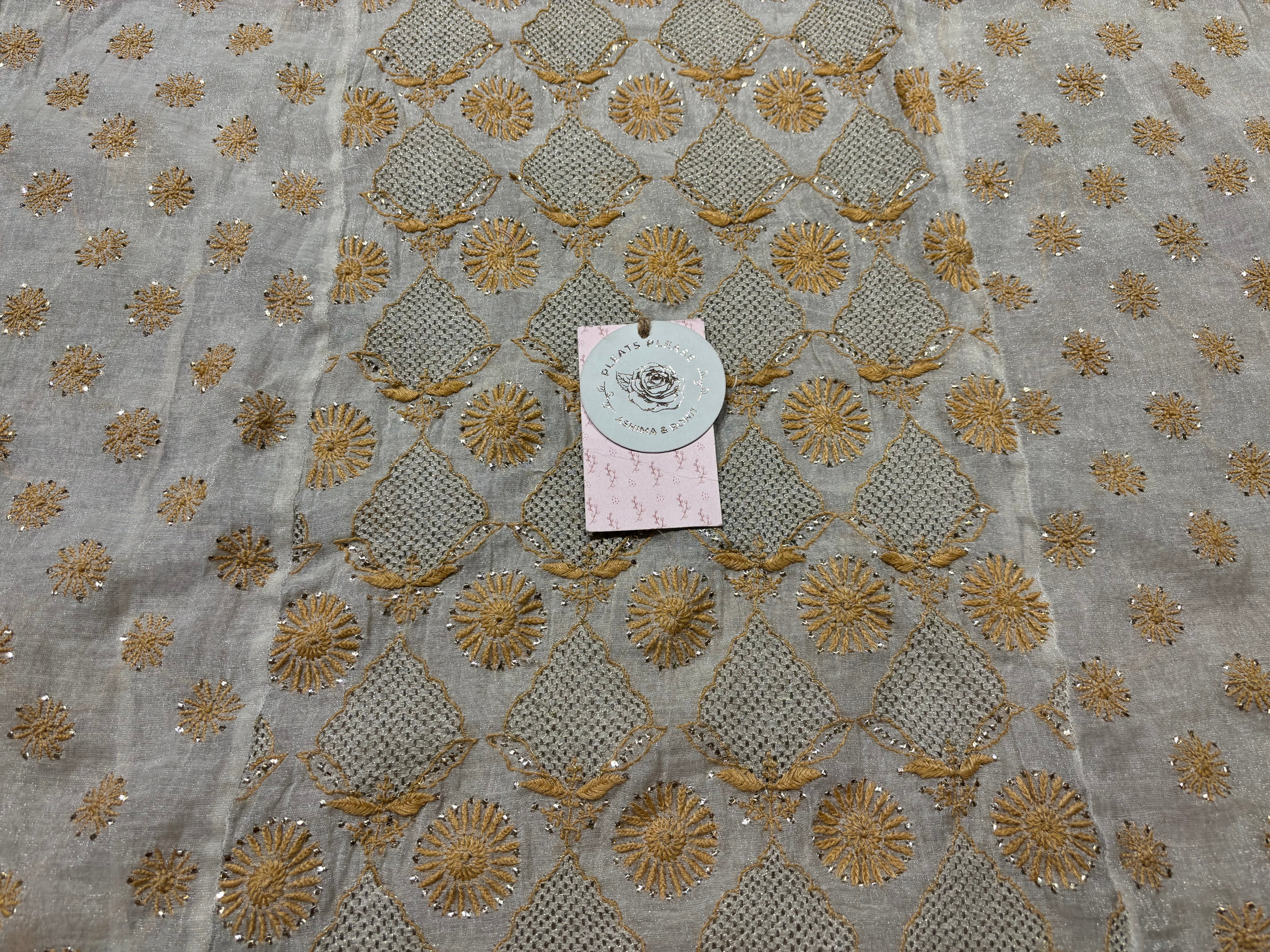 Dyeable Silver Pure And Premium Tissue Chikankari Kurta And Dupatta Set
