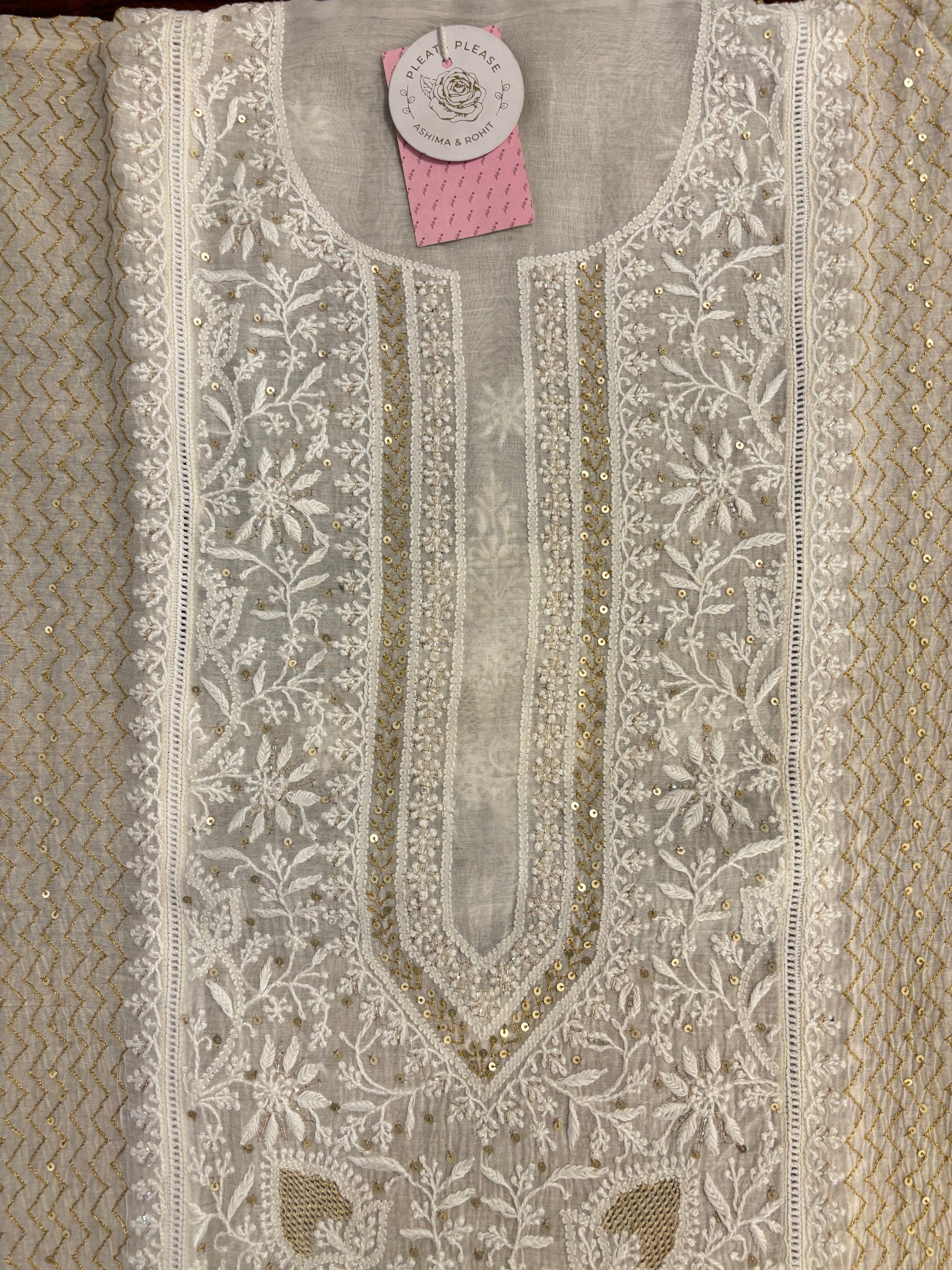 Dyeable Chanderi Mul Chikankari Kurta & Dupatta