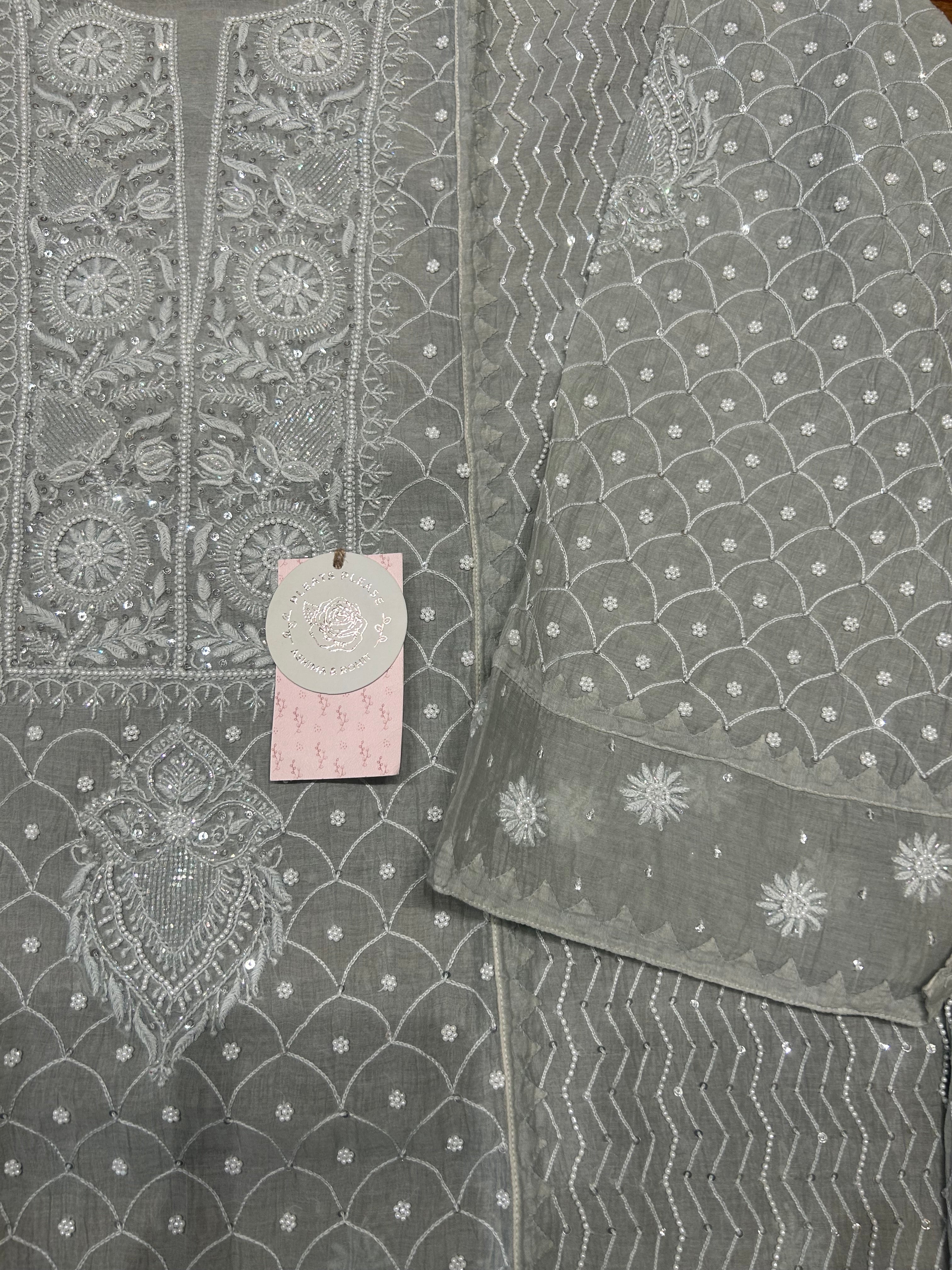 Mossy Green Chanderi Mul Chikankari Kurta and Dupatta