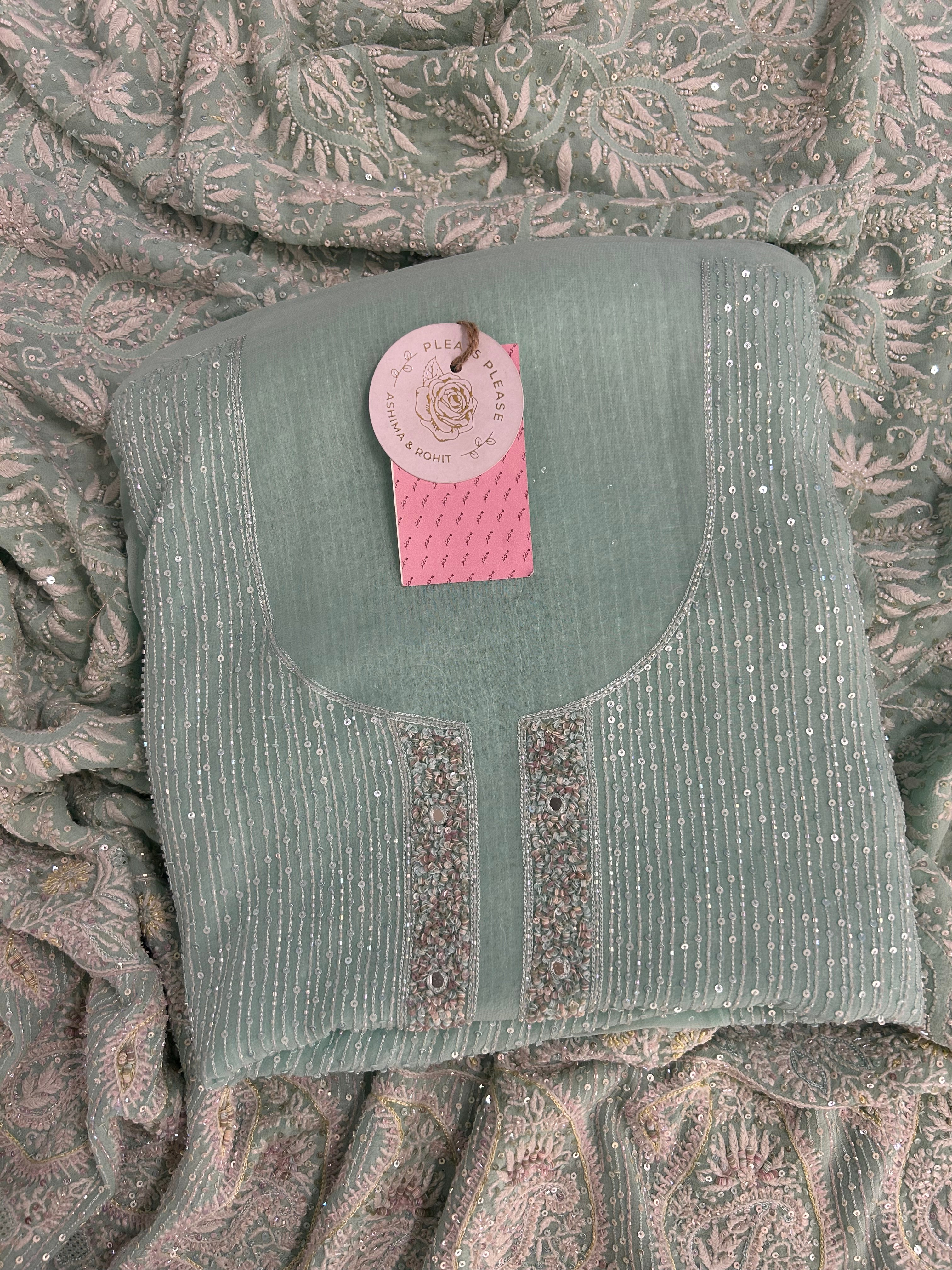 Powder Blue Pure & Premium Georgette Chikankari kurta & Dupatta