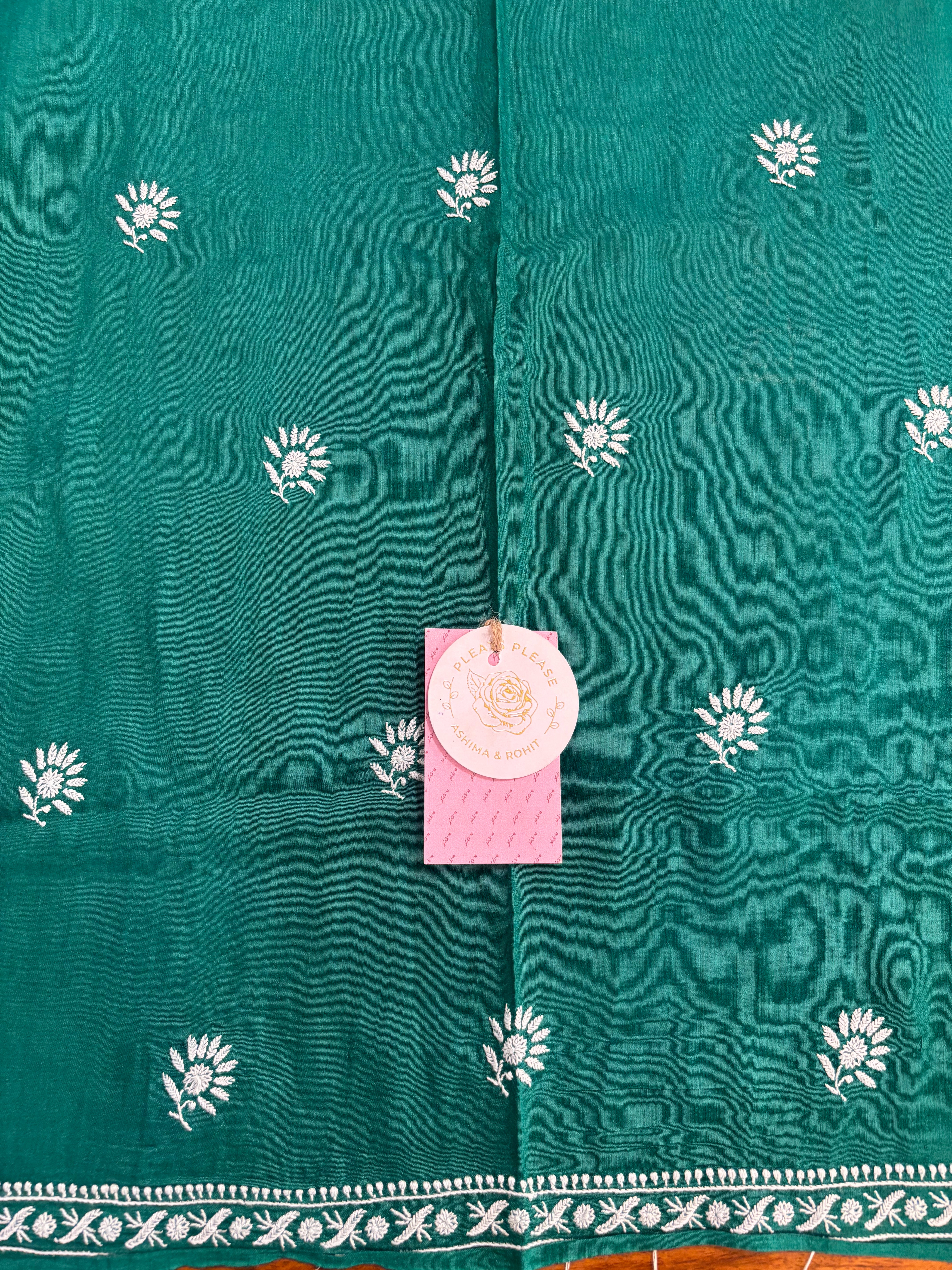 Emerald Green Monga Silk Chikankari Kurta & Dupatta