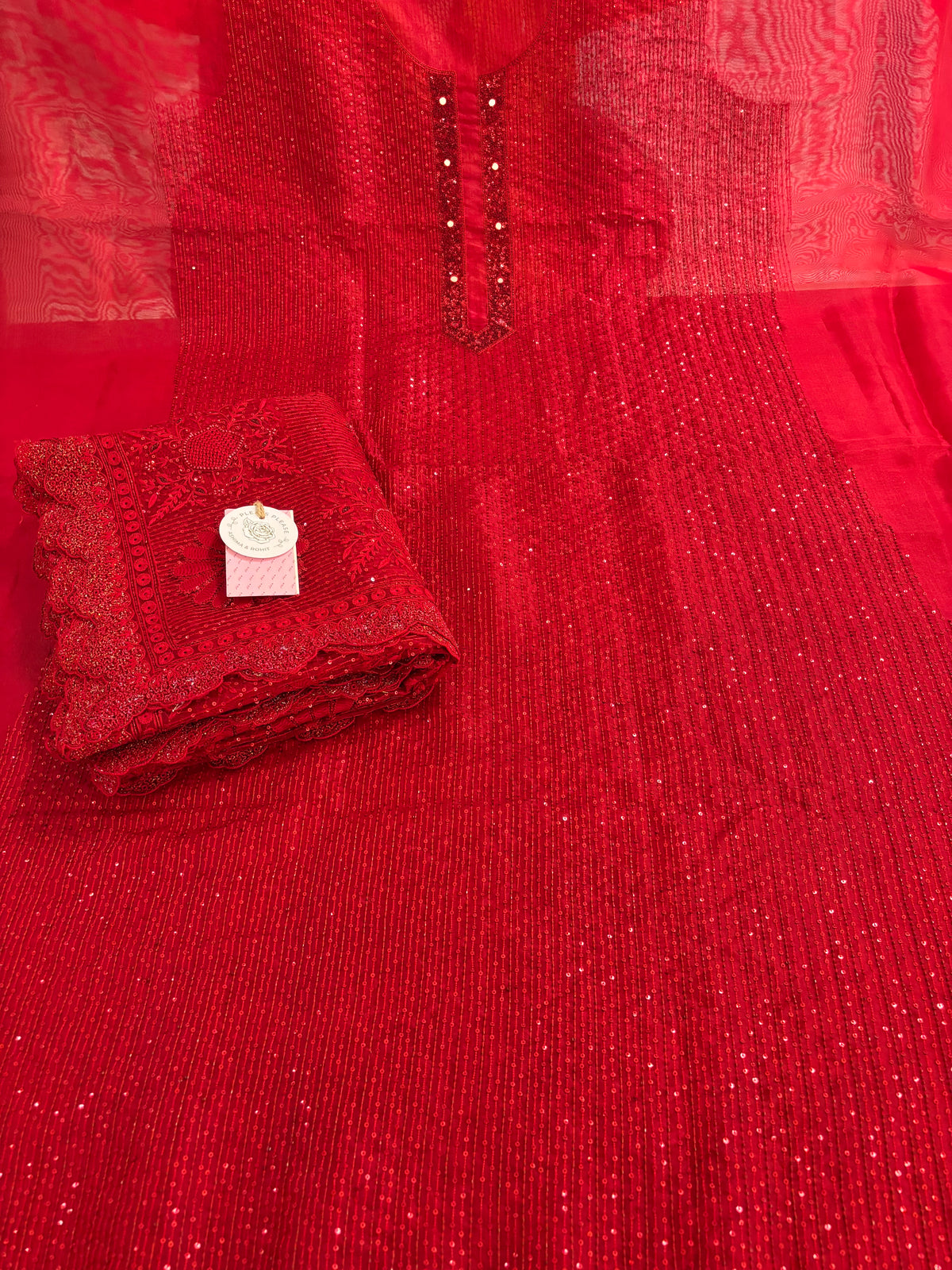 Red Pure & Premium Organza Chikankari Kurta & Dupatta