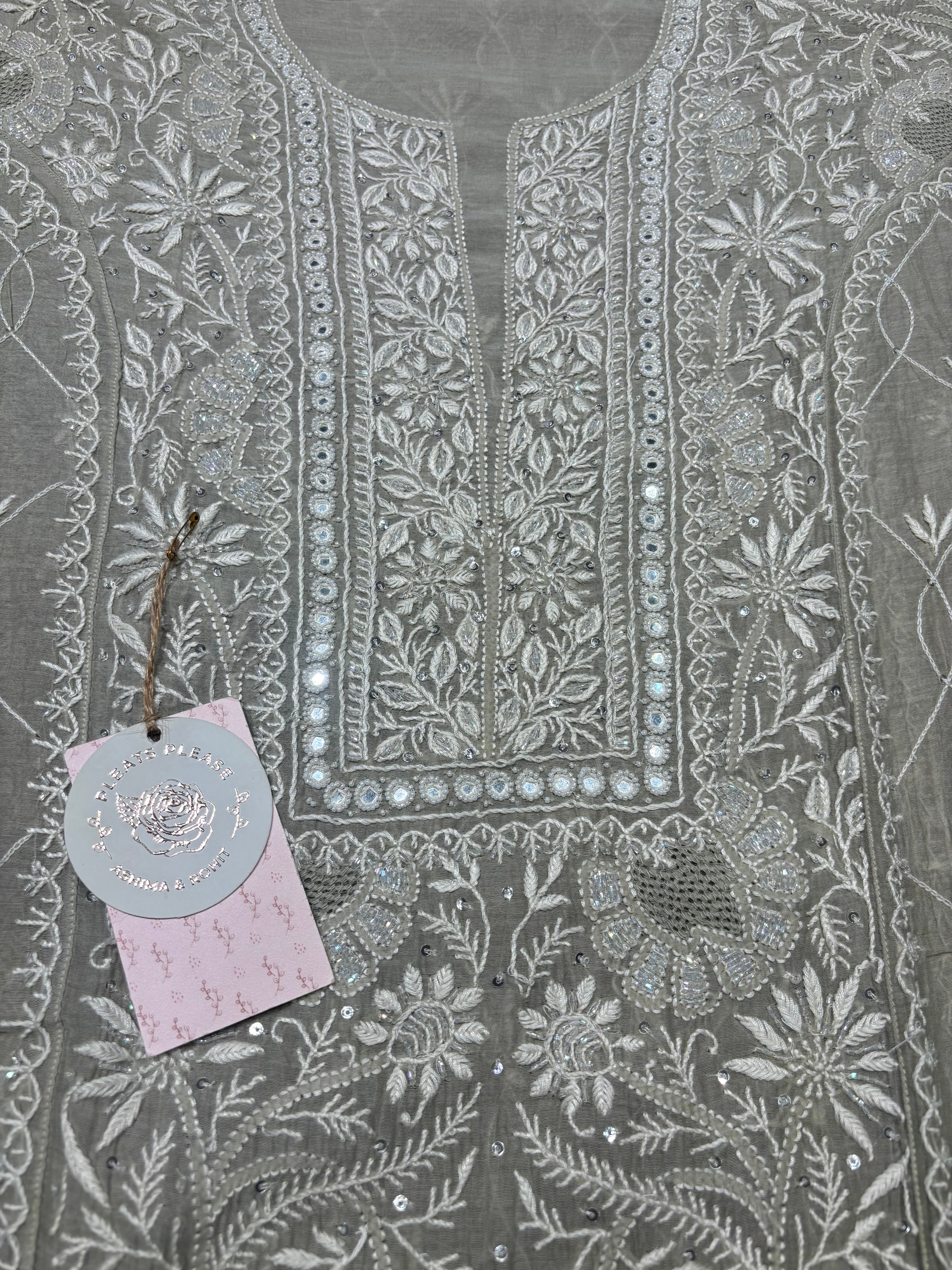 Ash chanderi Mul Chikankari Kurta and Dupatta set