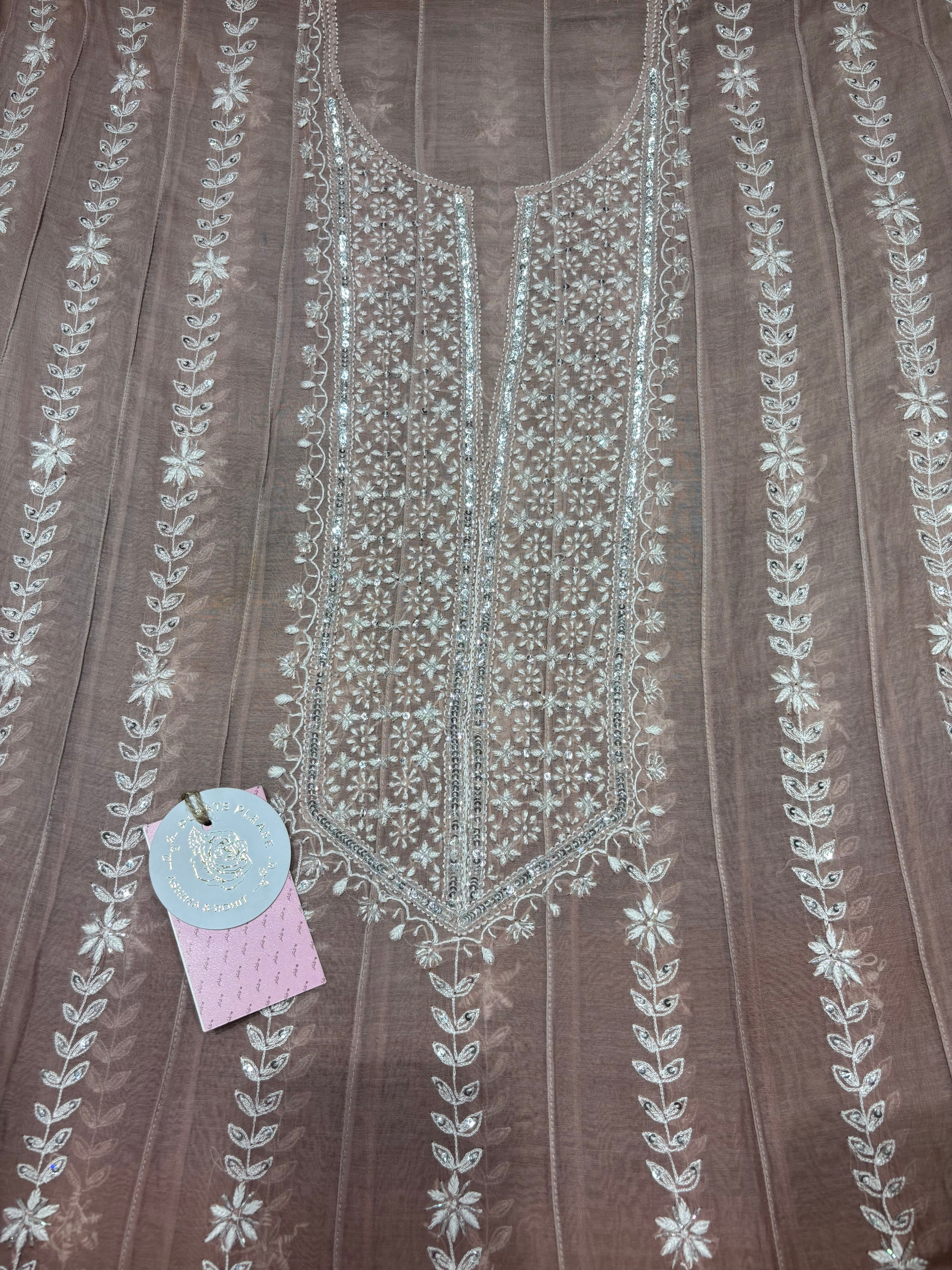 Rosewood Ombre Chanderi Mul Chikankari Anarkali & Dupatta Set