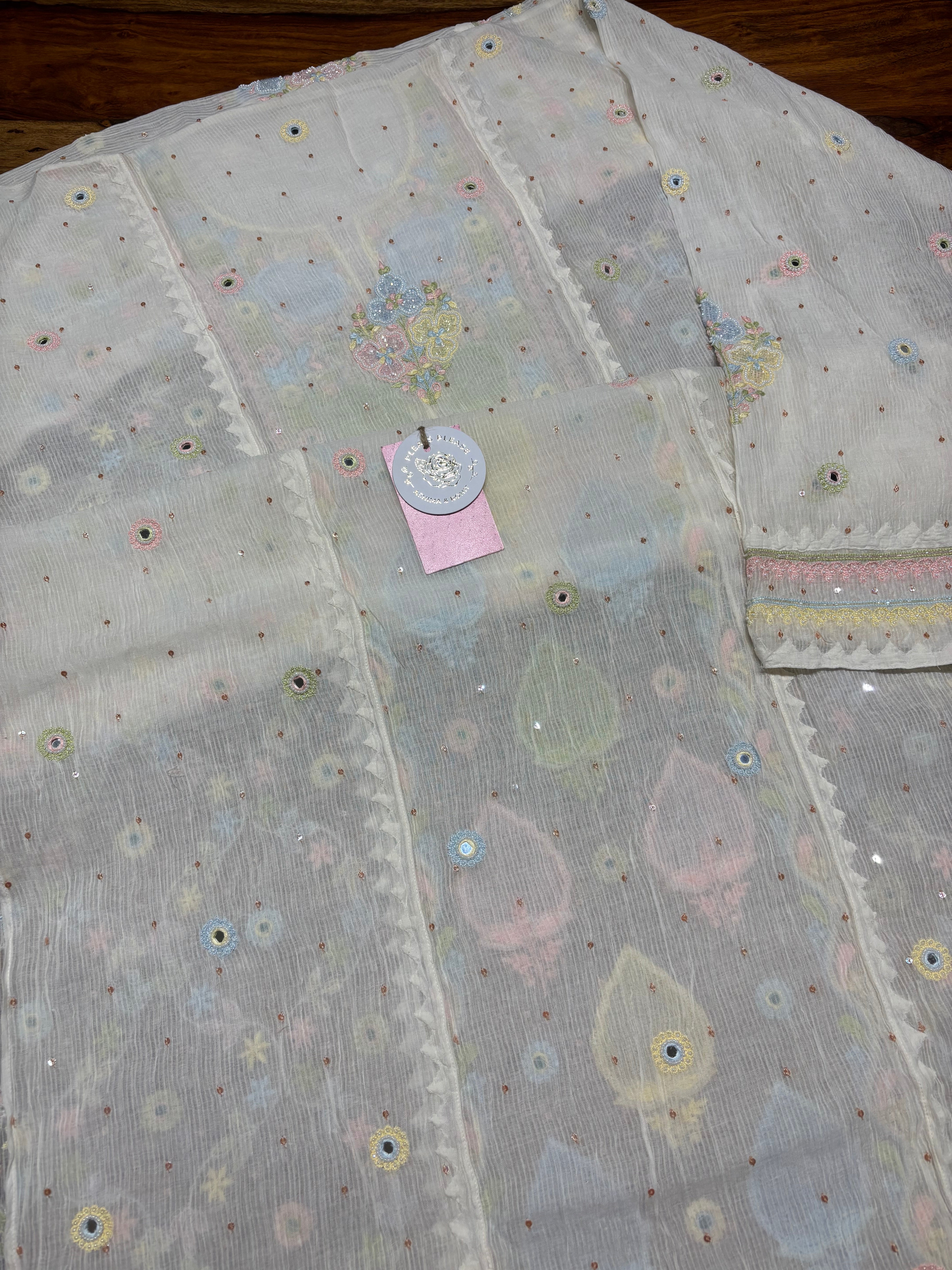 Dyeable Chanderi Maheshwari Multicolour Chikankari Kurta & Dupatta Set - Pleats PleaseChikankari