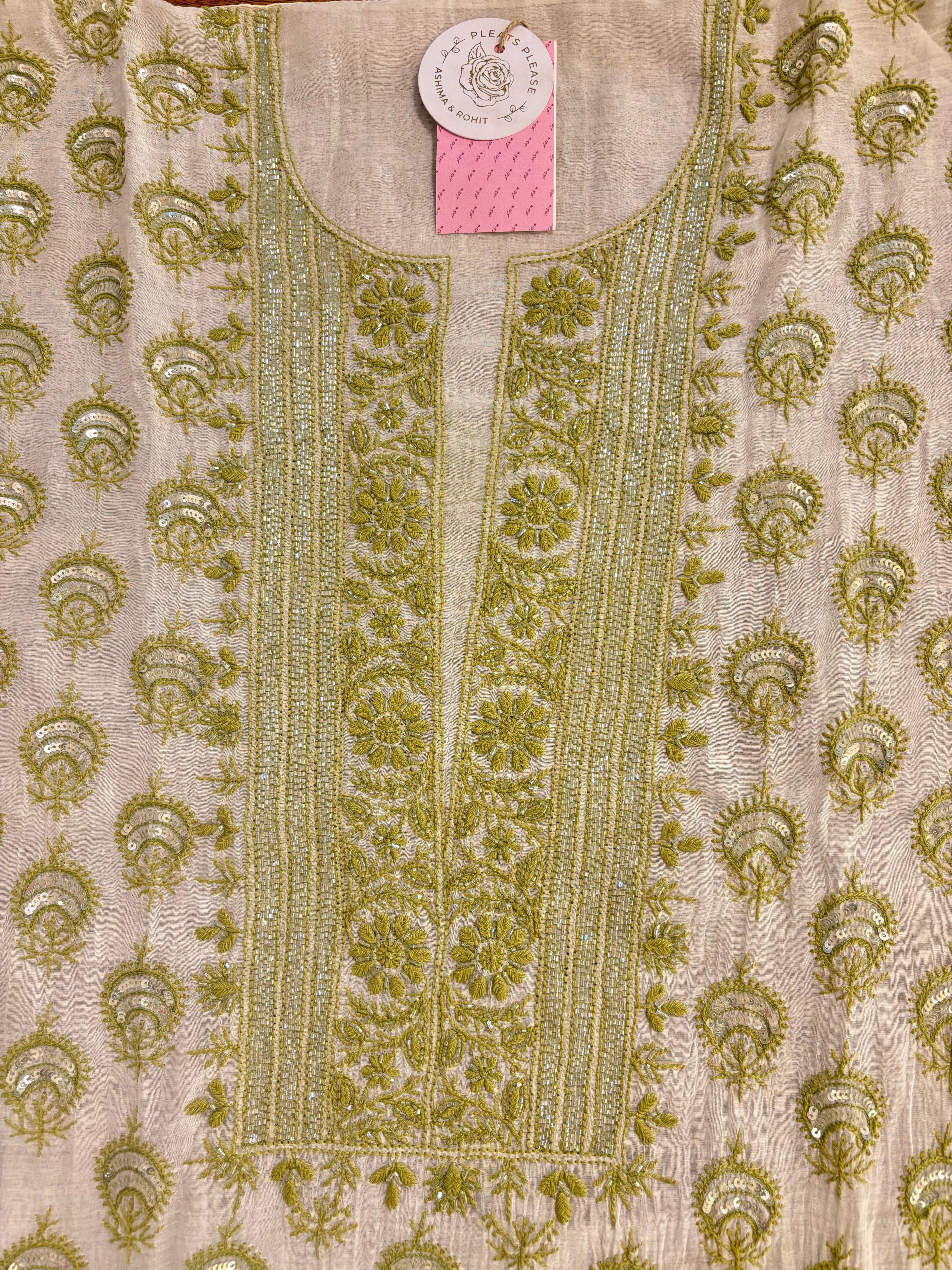 Dyeable Chanderi Chikankari Kurta & Dupatta - Pleats PleaseChikankari