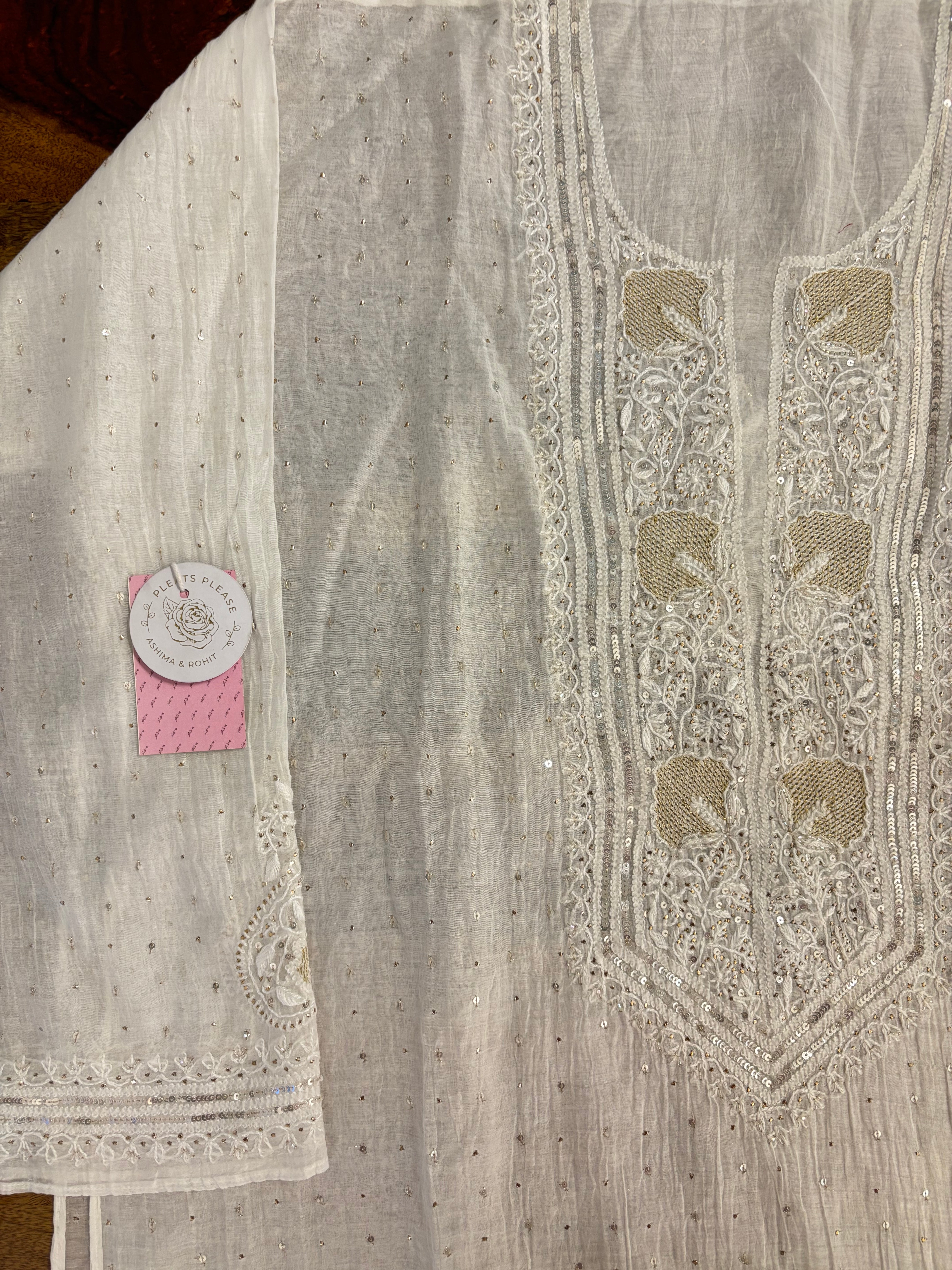 Dyeable Chanderi Chikankari Mukaish Kurta & Dupatta