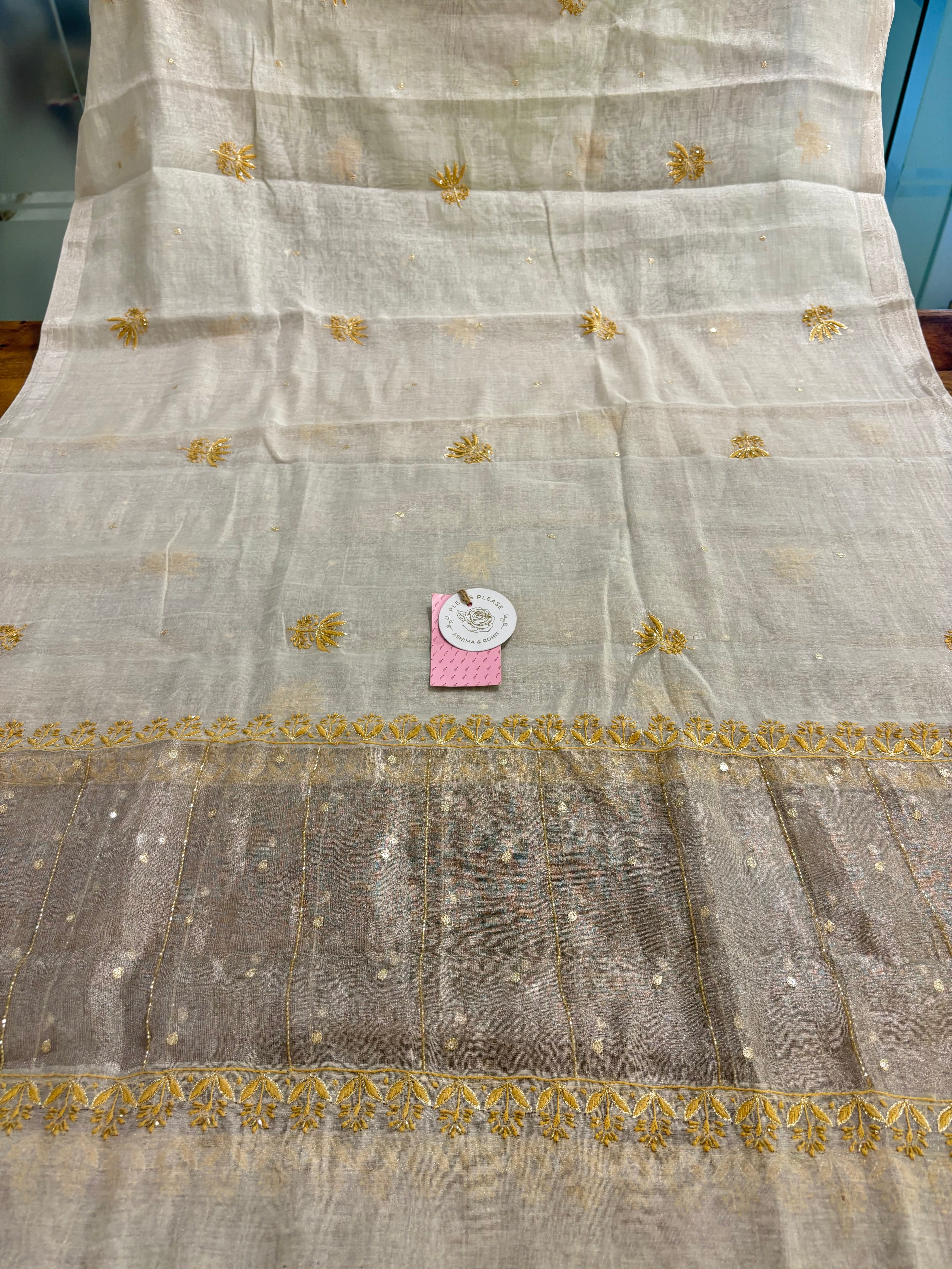 Dyeable Ivory Silver Pure & Premium Tissue Chikankari Kurta & Dupatta