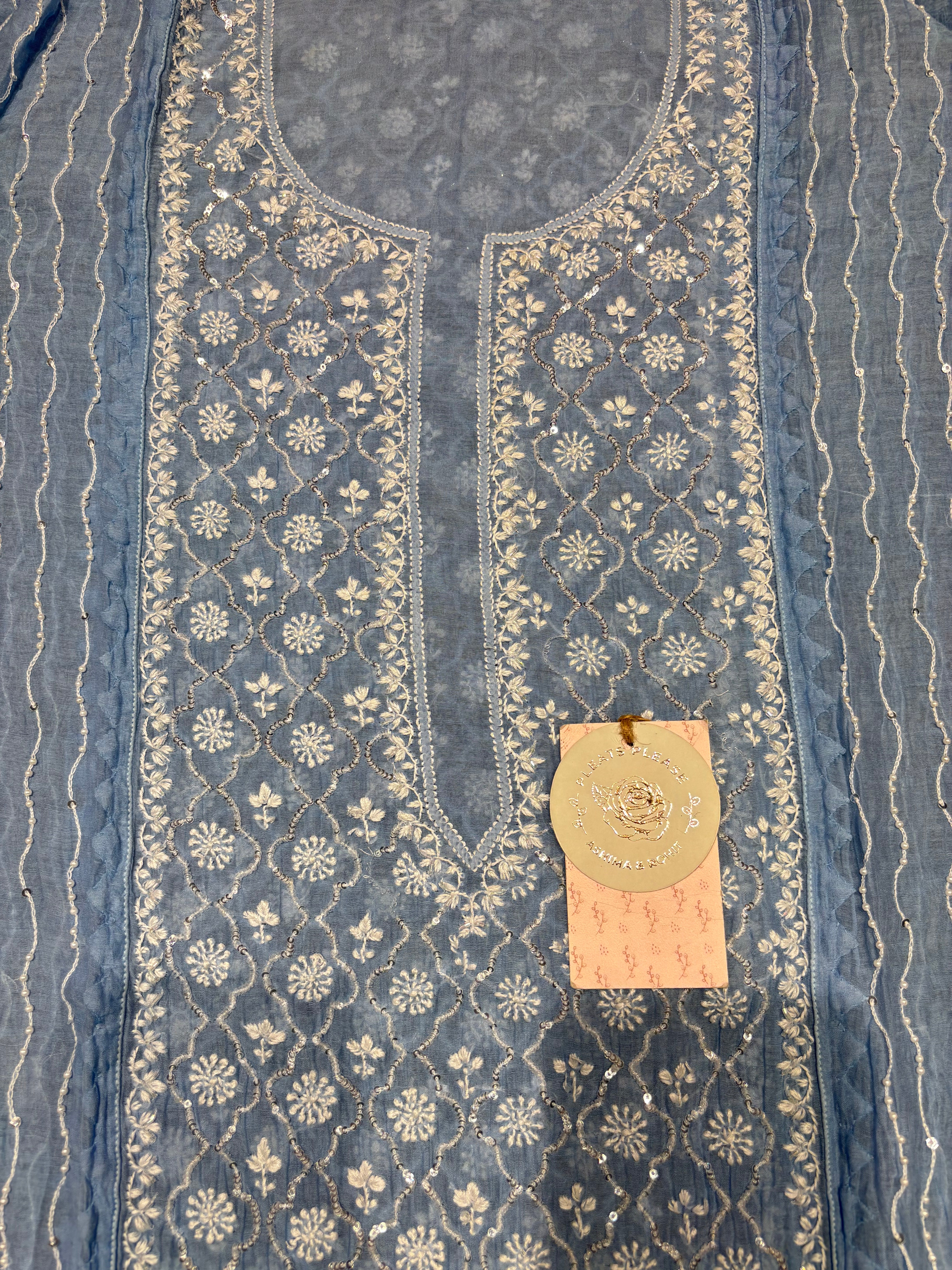 Powder Blue Chanderi Mul Chikankari Kurta & Dupatta Set