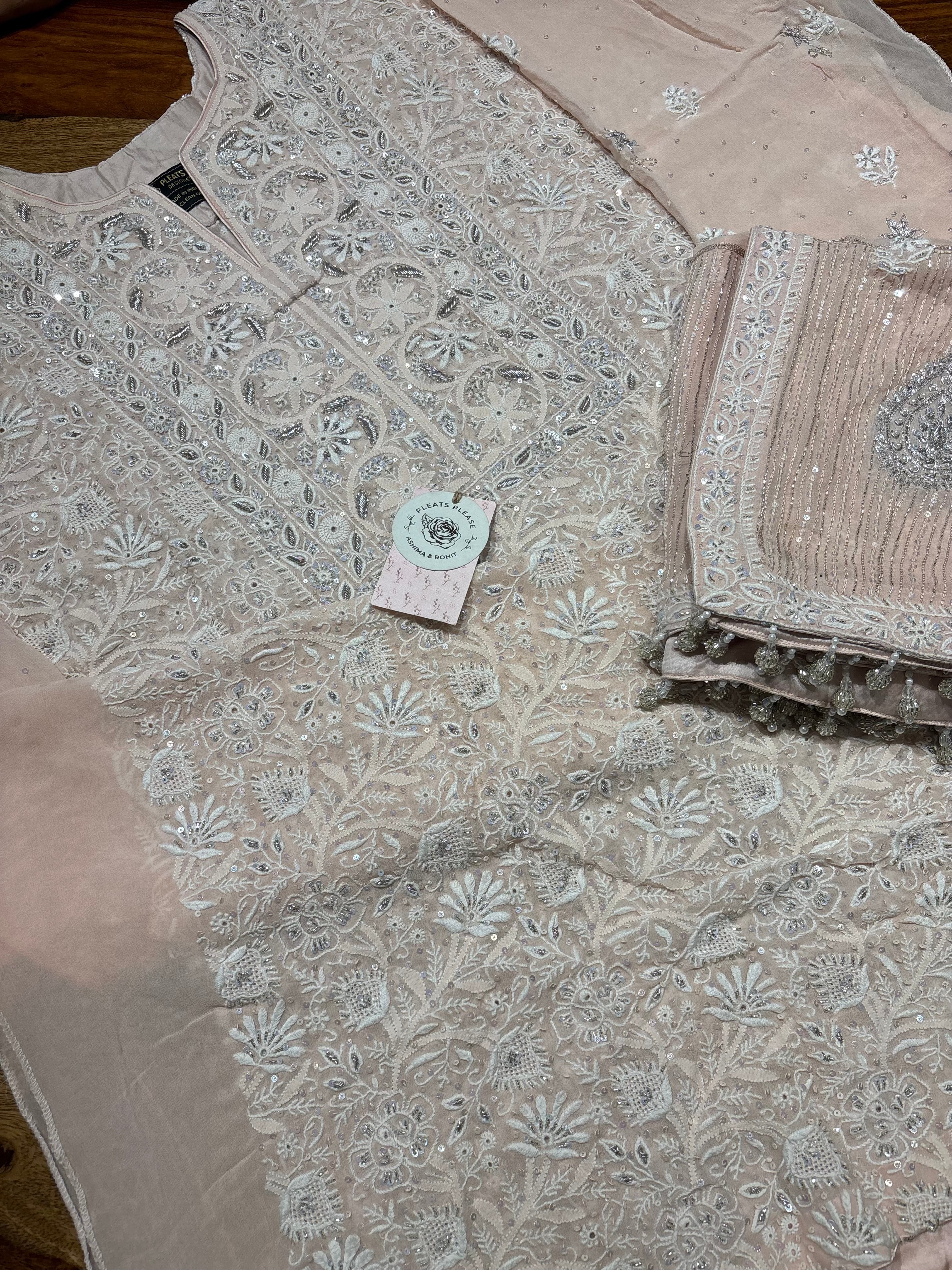Soft Pink Pure and Premium Georgette Chikankari Kurta and Dupatta set