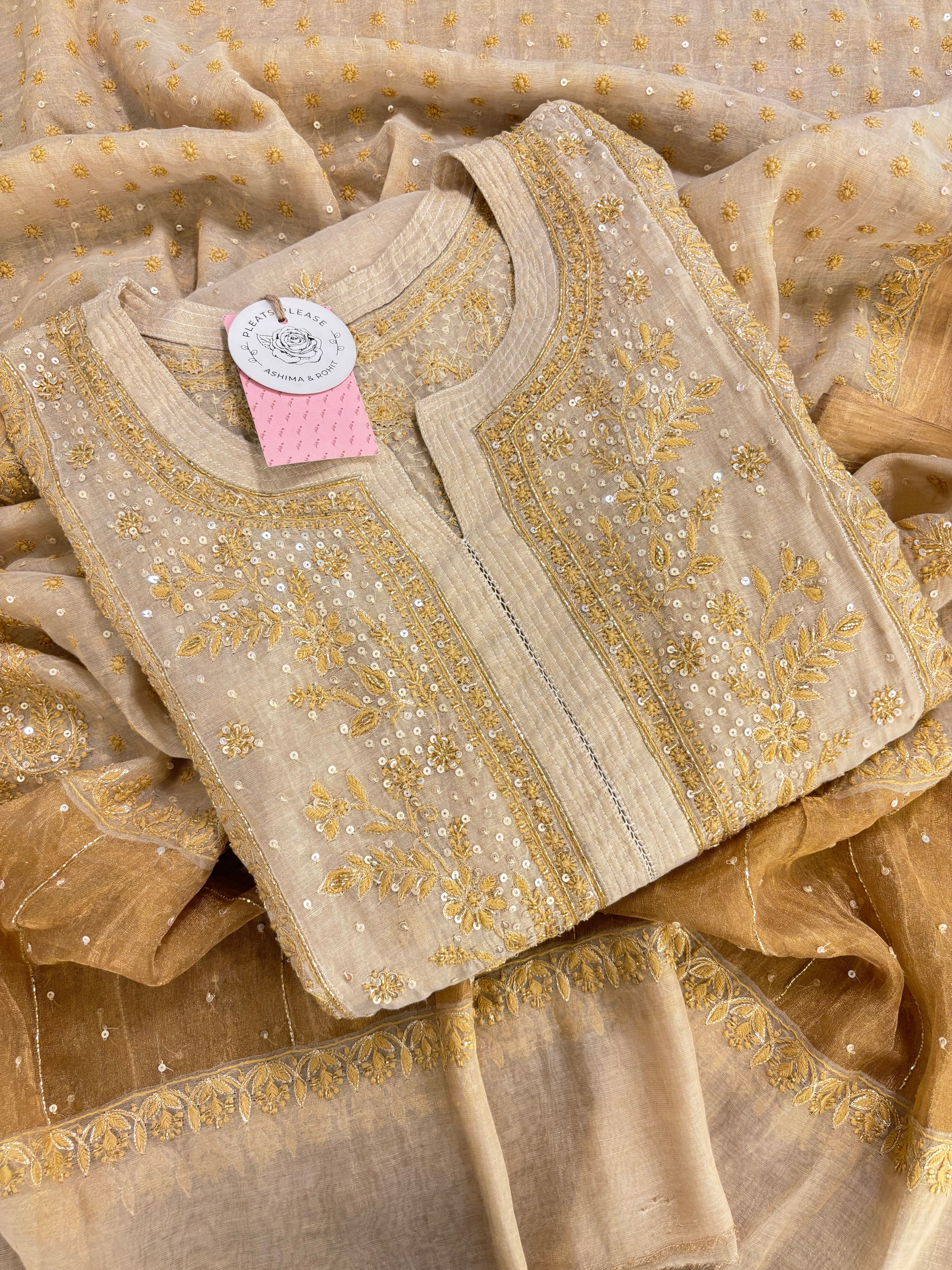 Dyeable Pure & Premium Tissue Chikankari Kurta & Dupatta