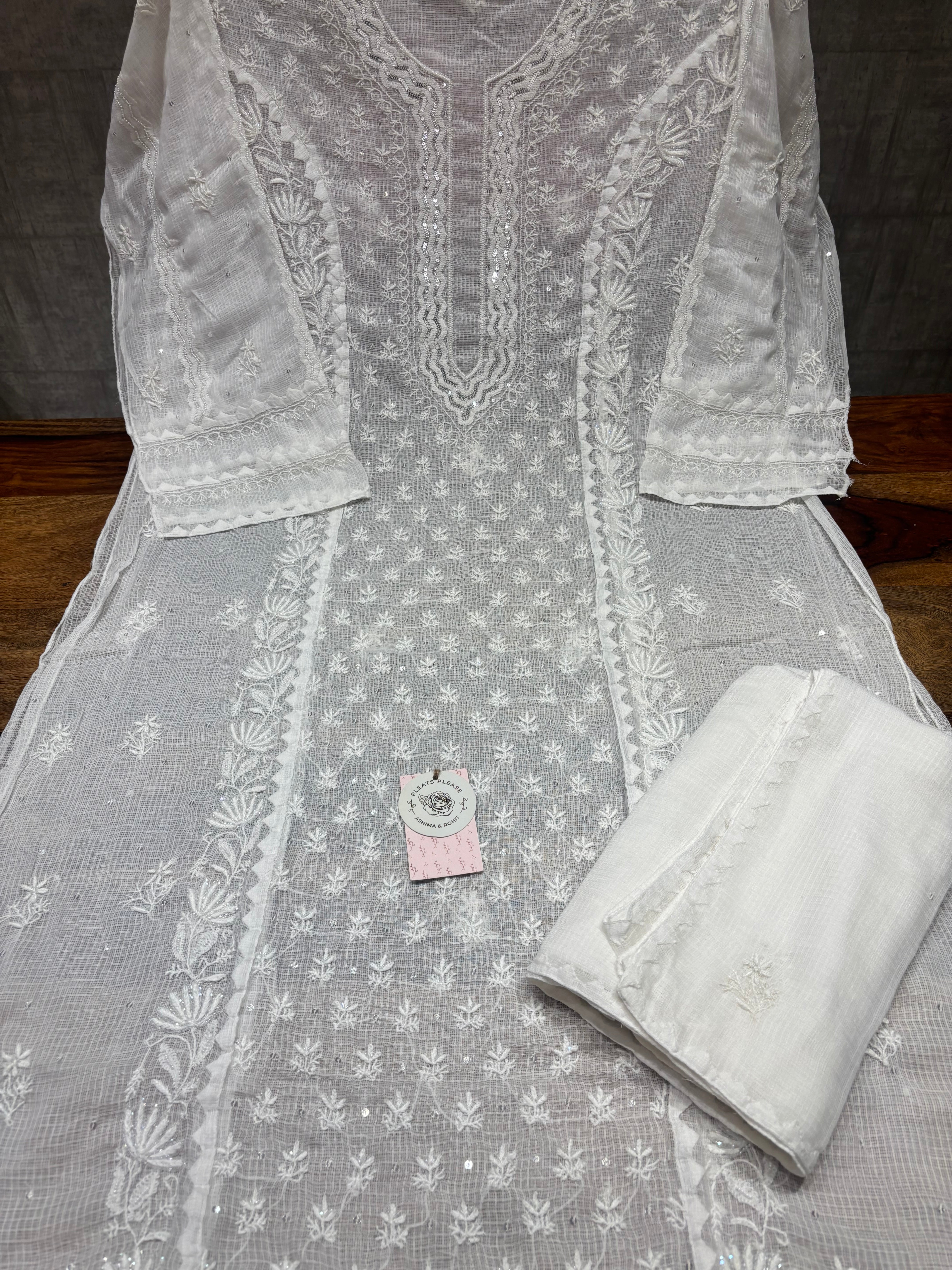 Dyeable kota Chikankari kurta and Dupatta Set