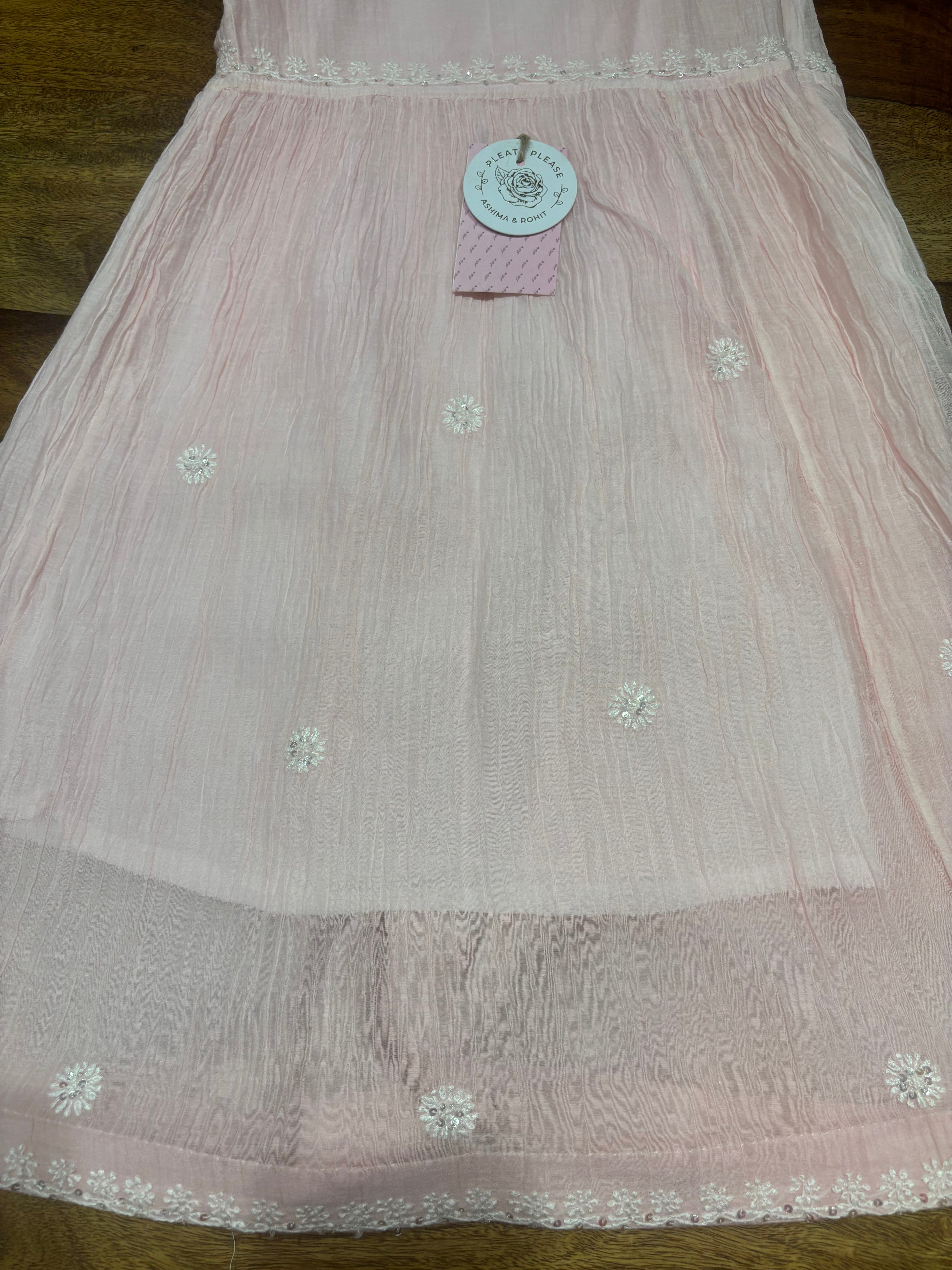 Soft Pink Chanderi Mul Chikankari Kurta, Sharara & Dupatta Set