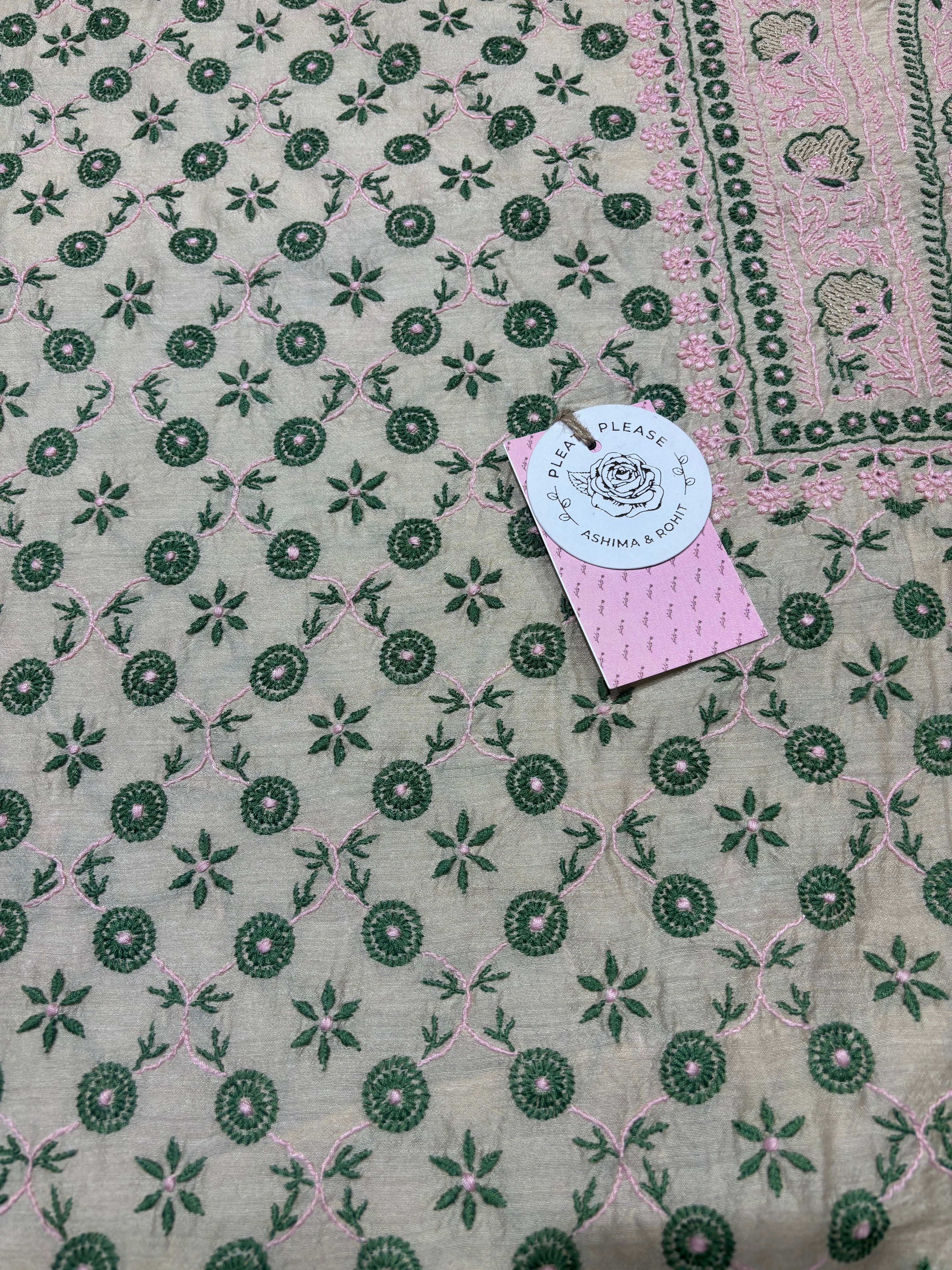 Dyeable Pure and Premium Monga Silk Chikankari Kurta and Dupatta Fabric