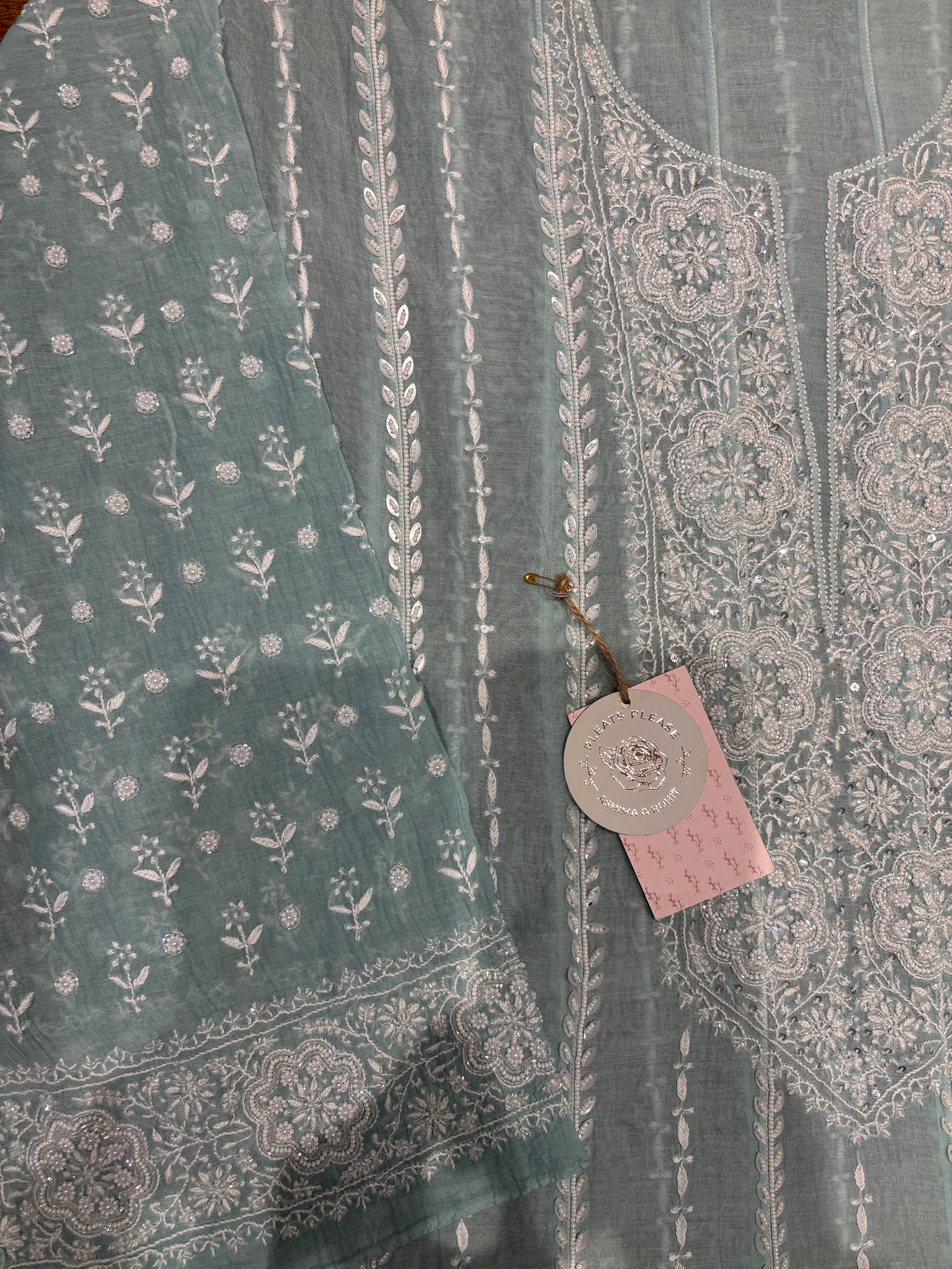 Teal Green Chanderi Mul Chikankari Anarkali Kurta and Dupatta