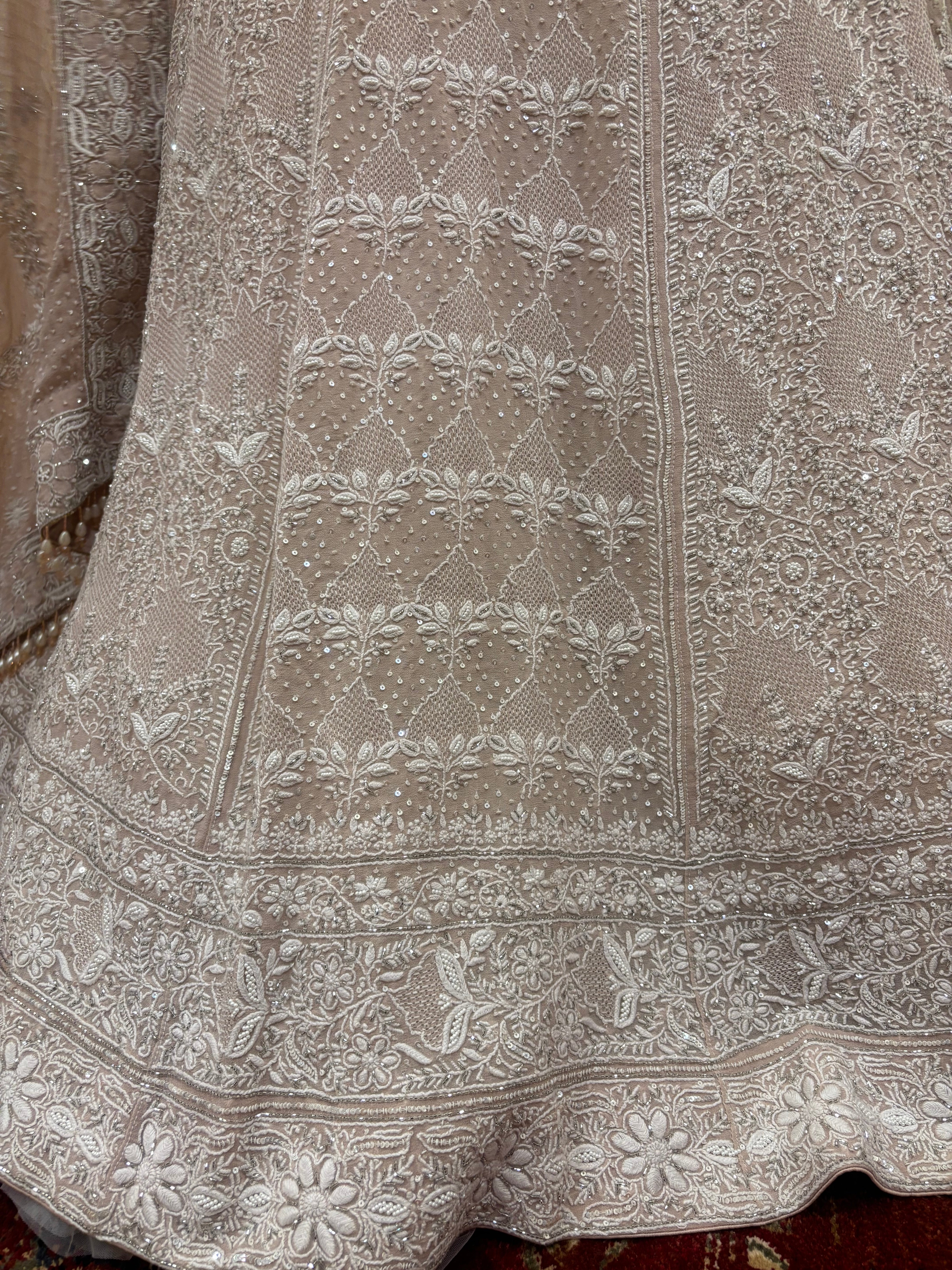 Nude Peach Pure & Premium Georgette Chikankari Lehenga Set