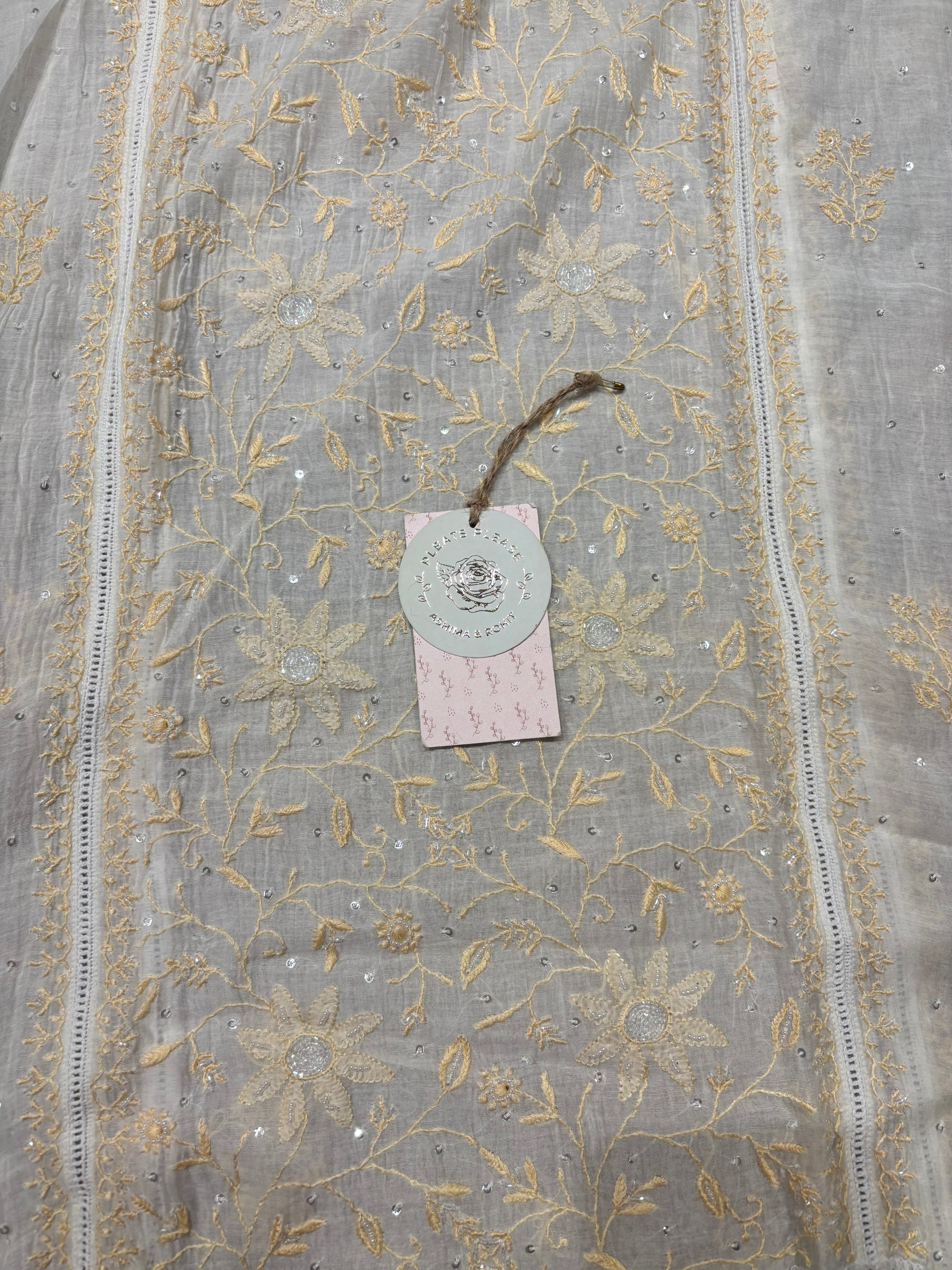 Dyeable Chanderi Silk Chikankari Kurta and Dupatta set
