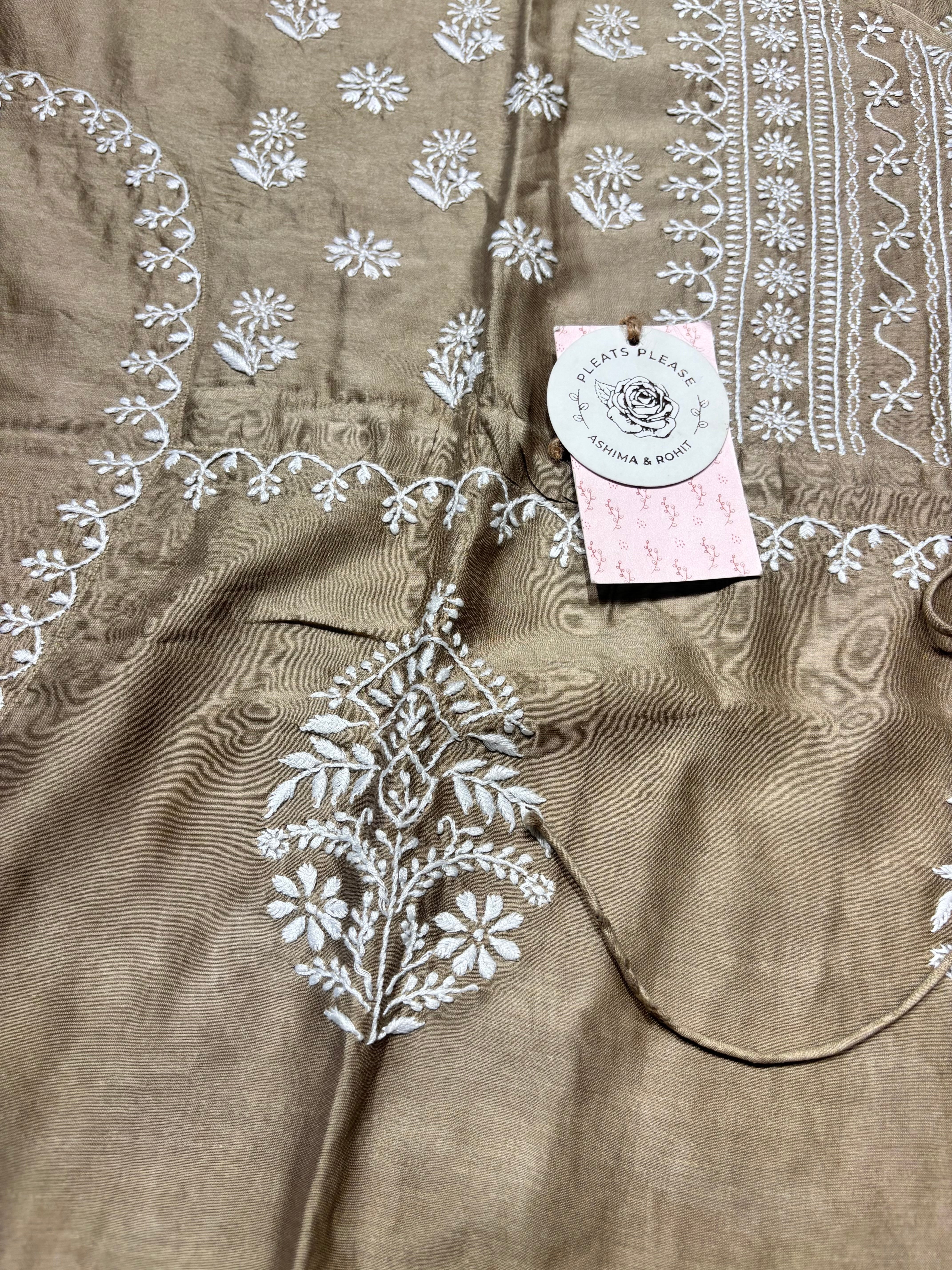 Brown Chanderi Silk Chikankari Kaftan
