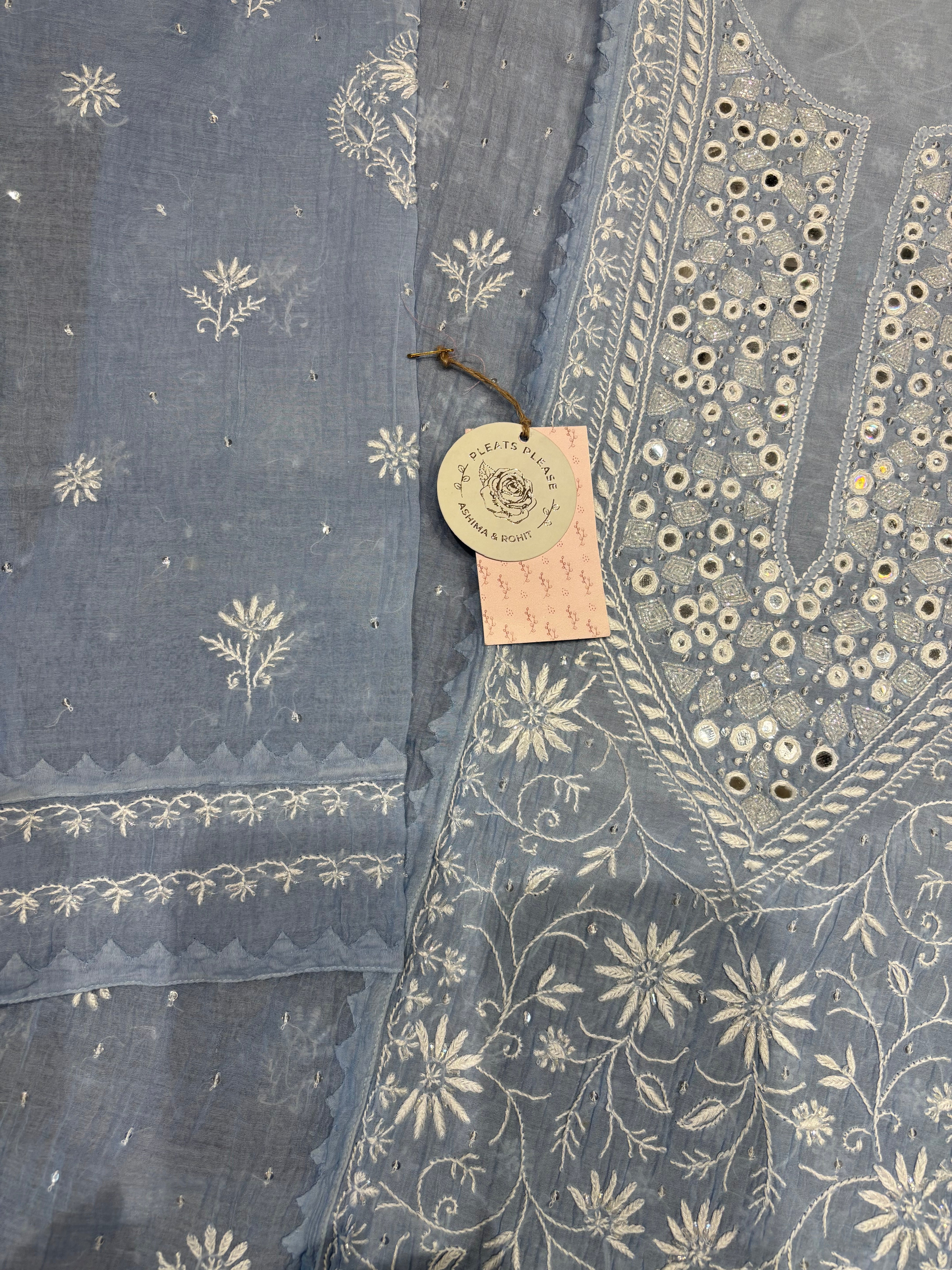 Powder Blue Chanderi Mul Chikankari Kurta and Dupatta set